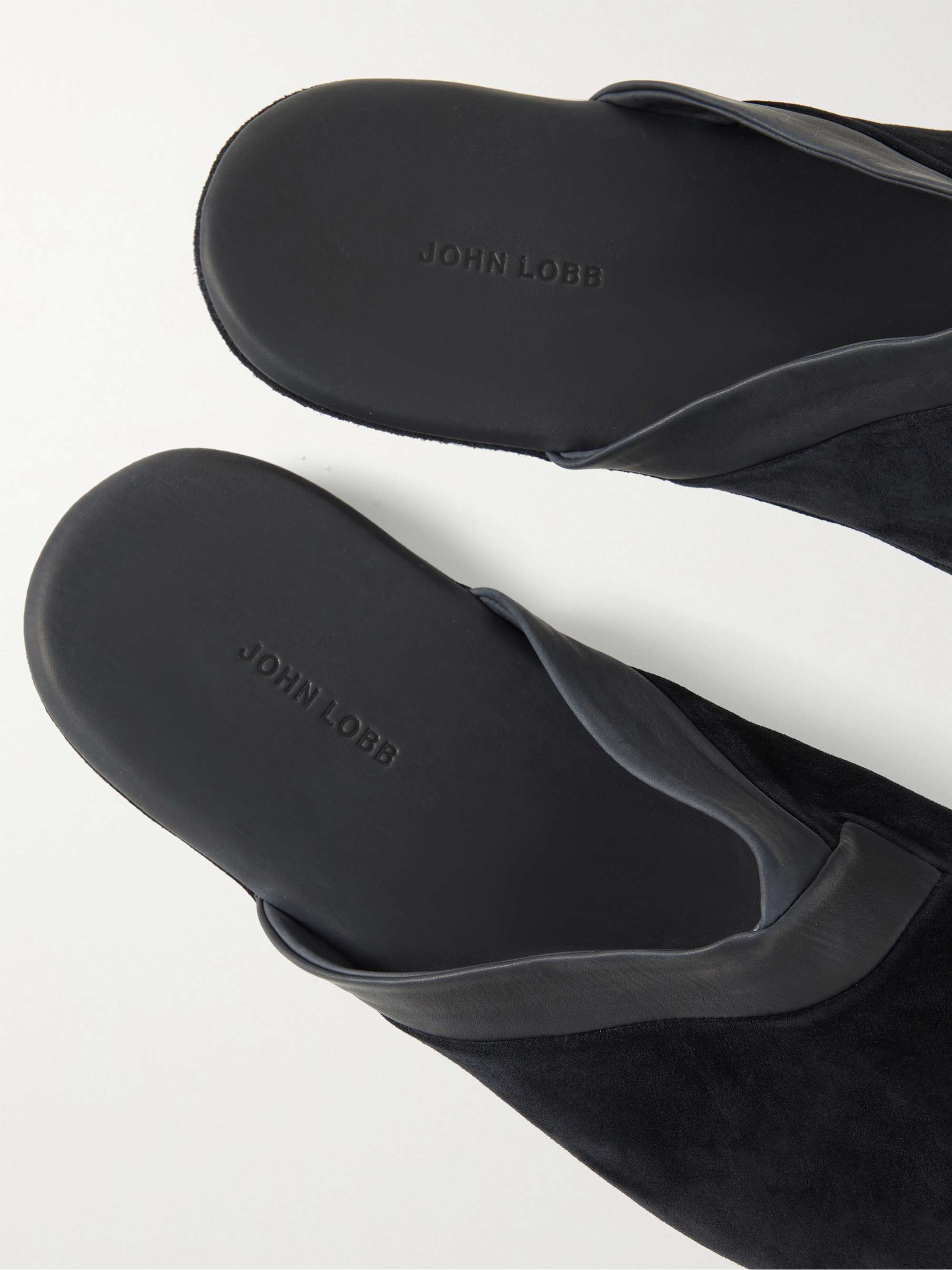JOHN LOBB Knighton Leather-Trimmed Suede Slippers