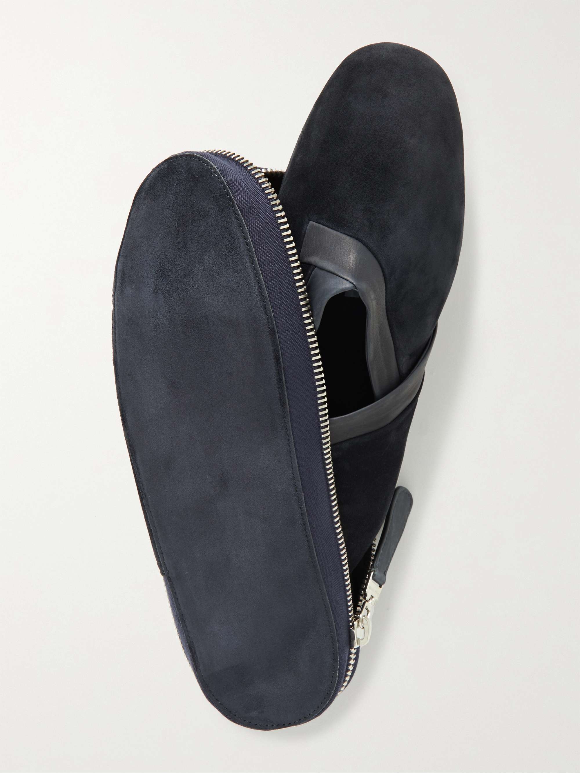 JOHN LOBB Knighton Leather-Trimmed Suede Slippers