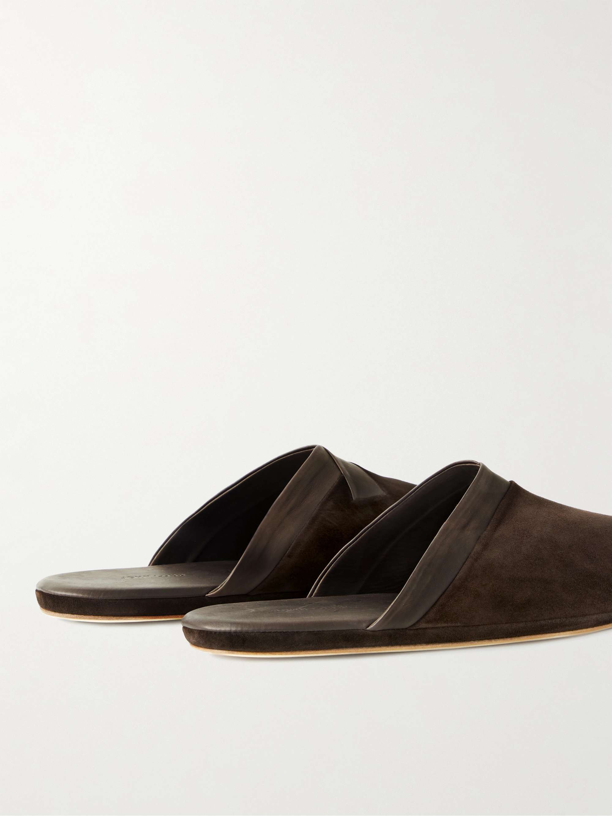 JOHN LOBB Knighton Leather-Trimmed Suede Slippers