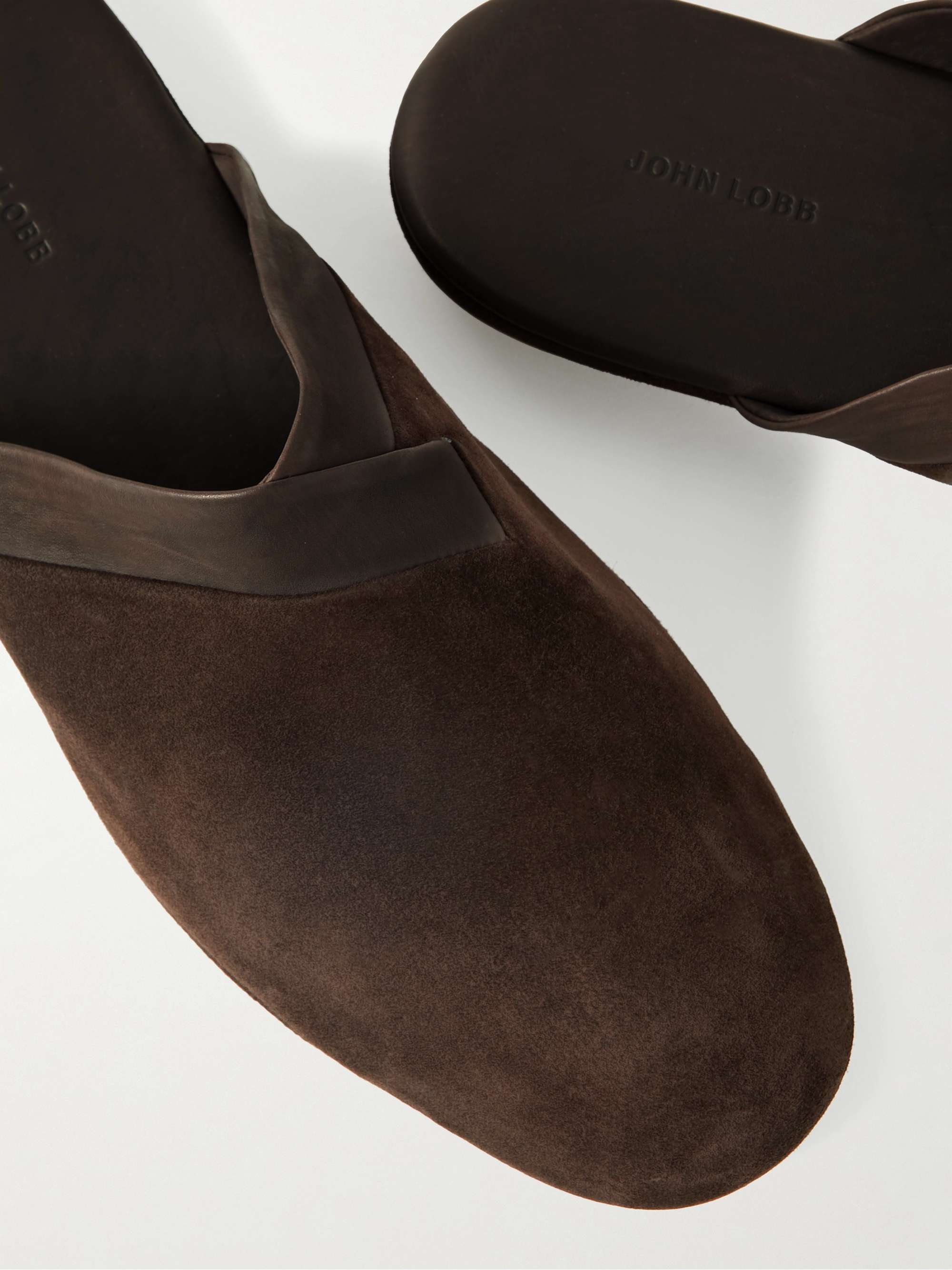 JOHN LOBB Knighton Leather-Trimmed Suede Slippers