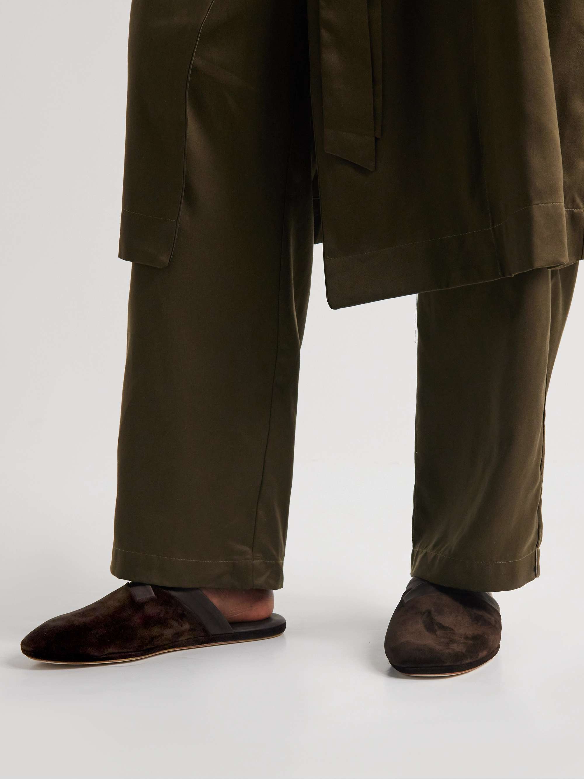 JOHN LOBB Knighton Leather-Trimmed Suede Slippers