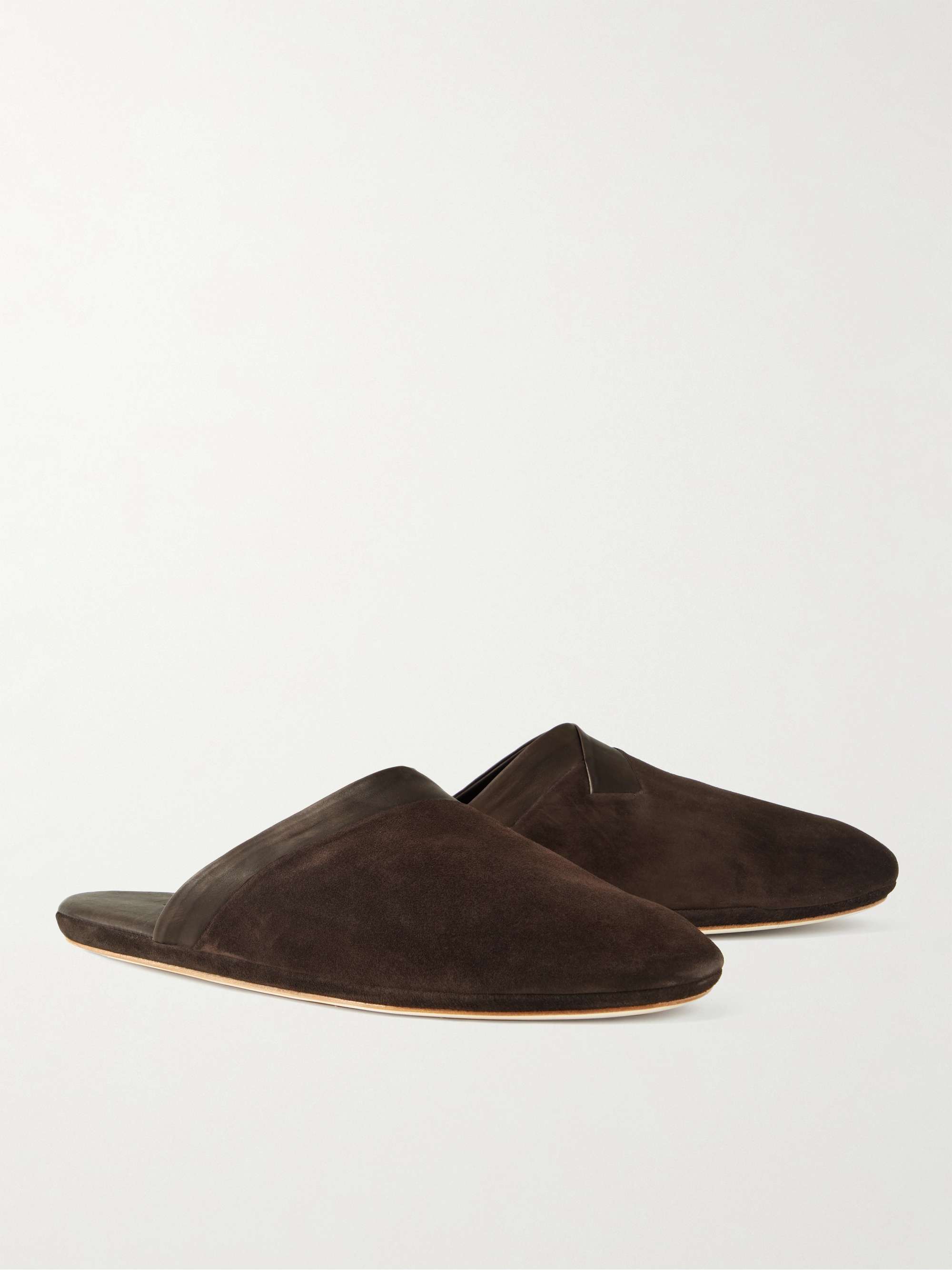 JOHN LOBB Knighton Leather-Trimmed Suede Slippers