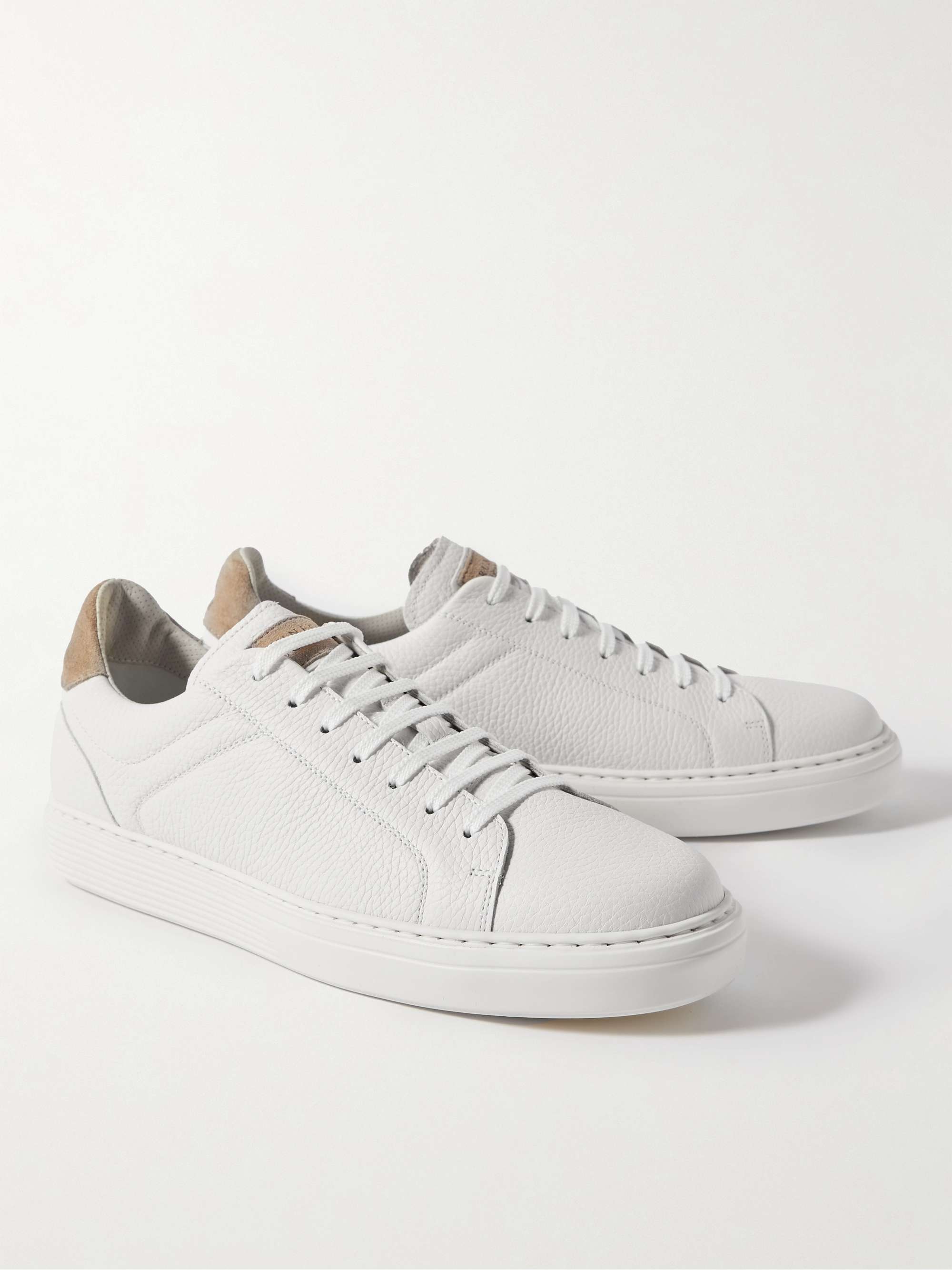BRUNELLO CUCINELLI Suede-Trimmed Full-Grain Leather Sneakers
