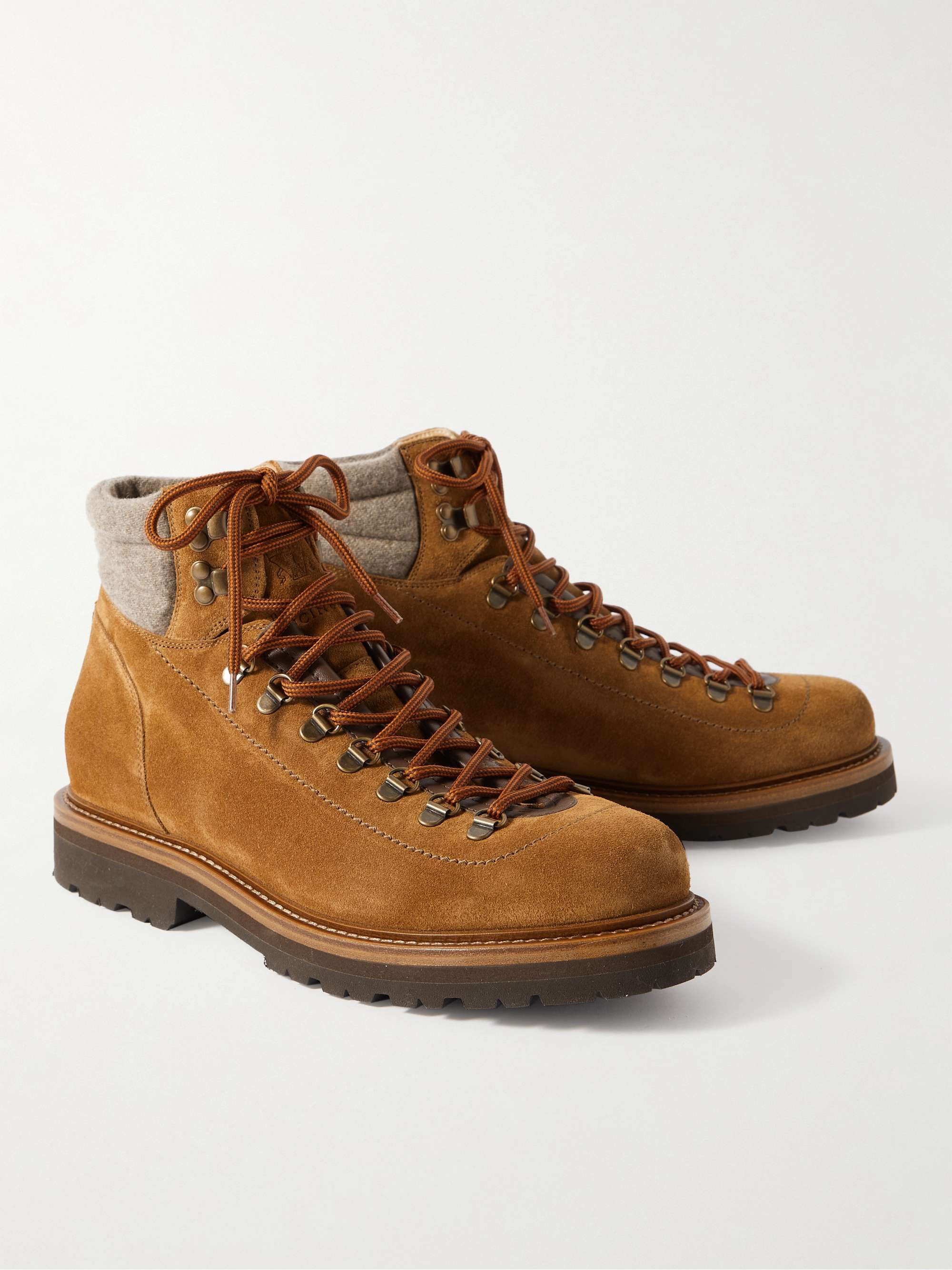 BRUNELLO CUCINELLI Wool-Trimmed Suede Hiking Boots