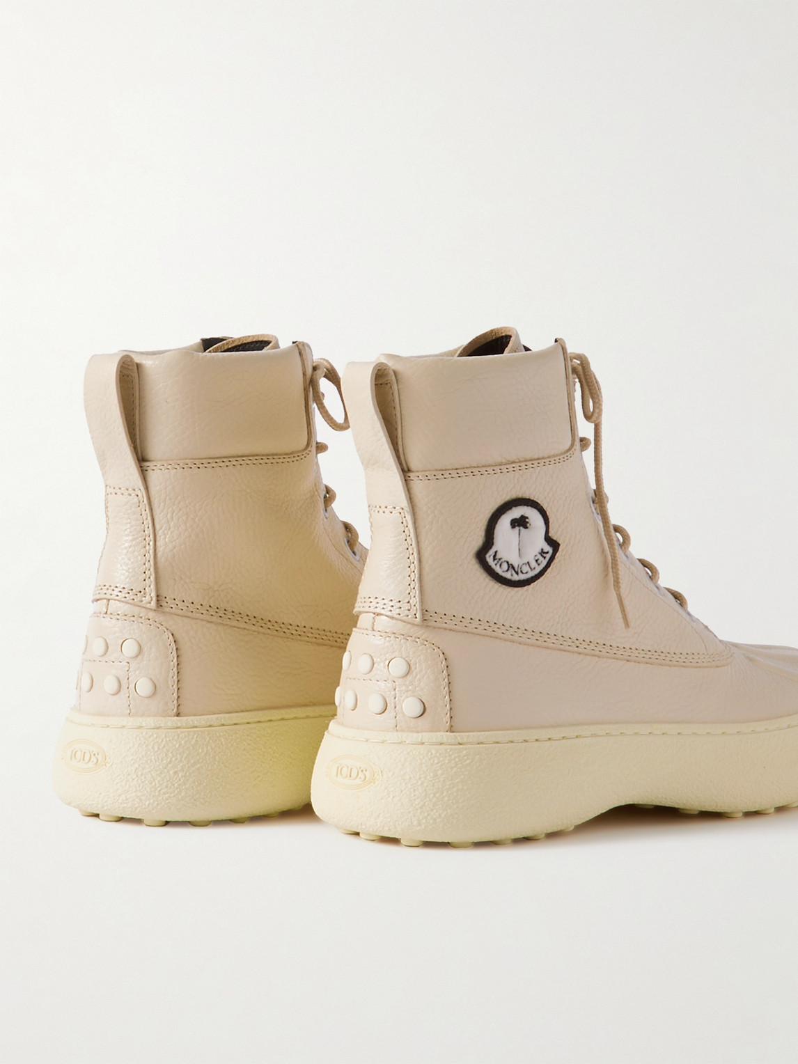 Shop Moncler Genius Tod's Palm Angels Winter Gommino Full-grain Leather Boots In Neutrals