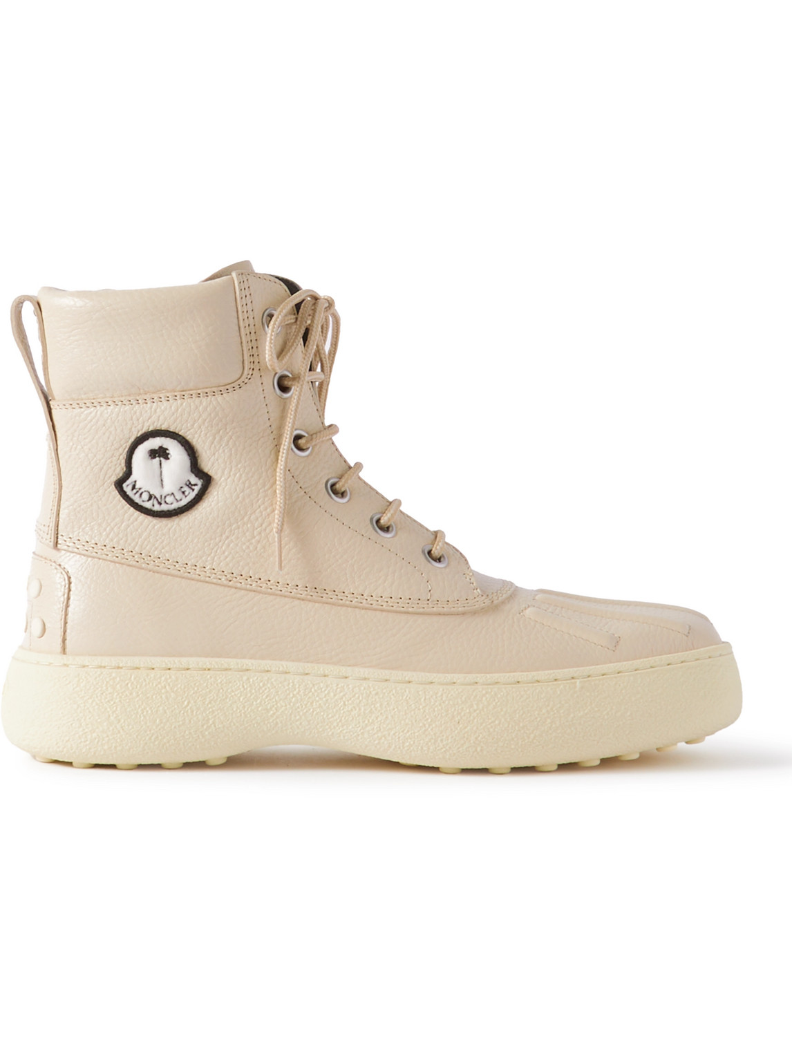 Shop Moncler Genius Tod's Palm Angels Winter Gommino Full-grain Leather Boots In Neutrals