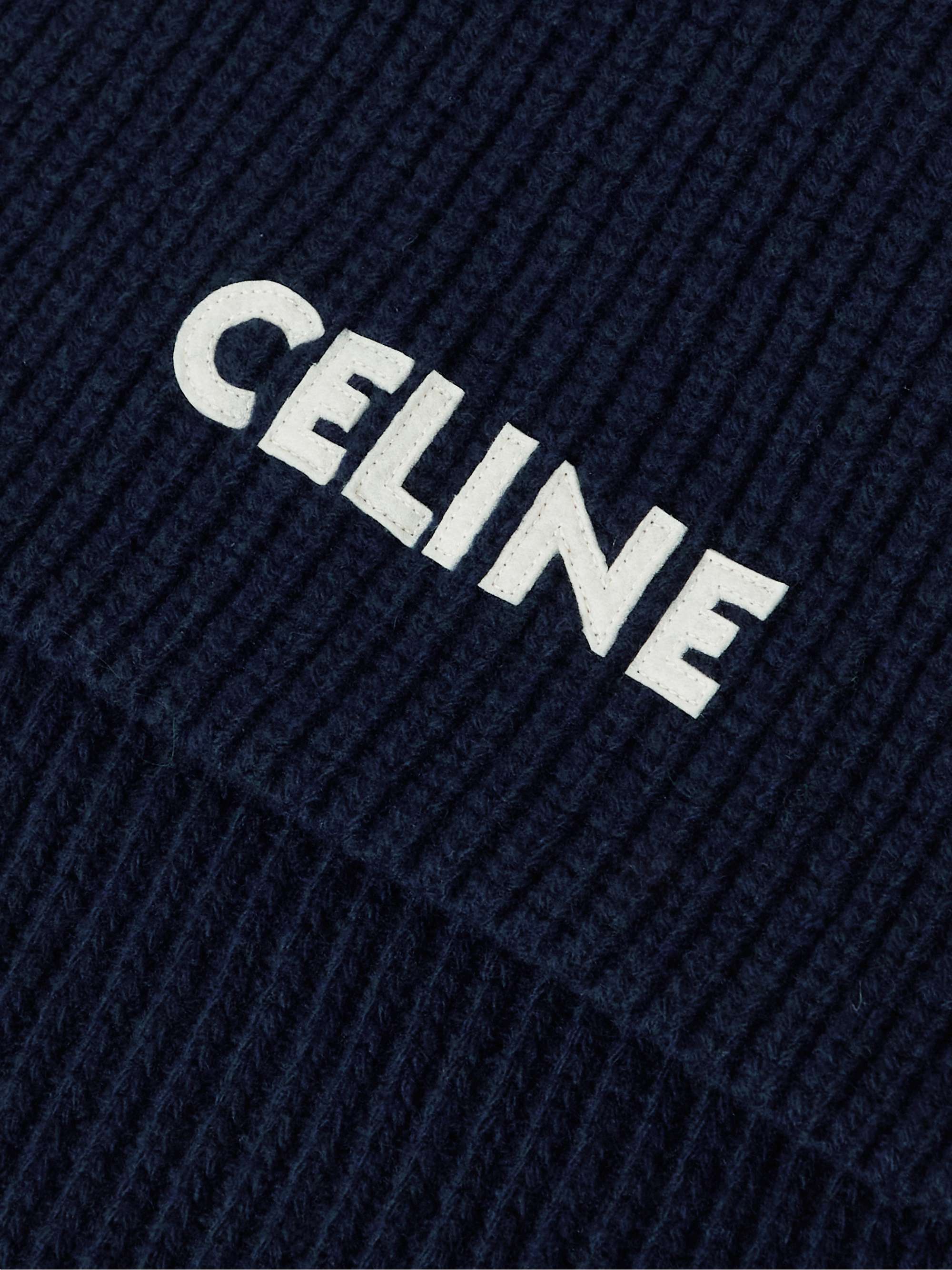CELINE HOMME Logo-Appliquéd Ribbed Wool Scarf