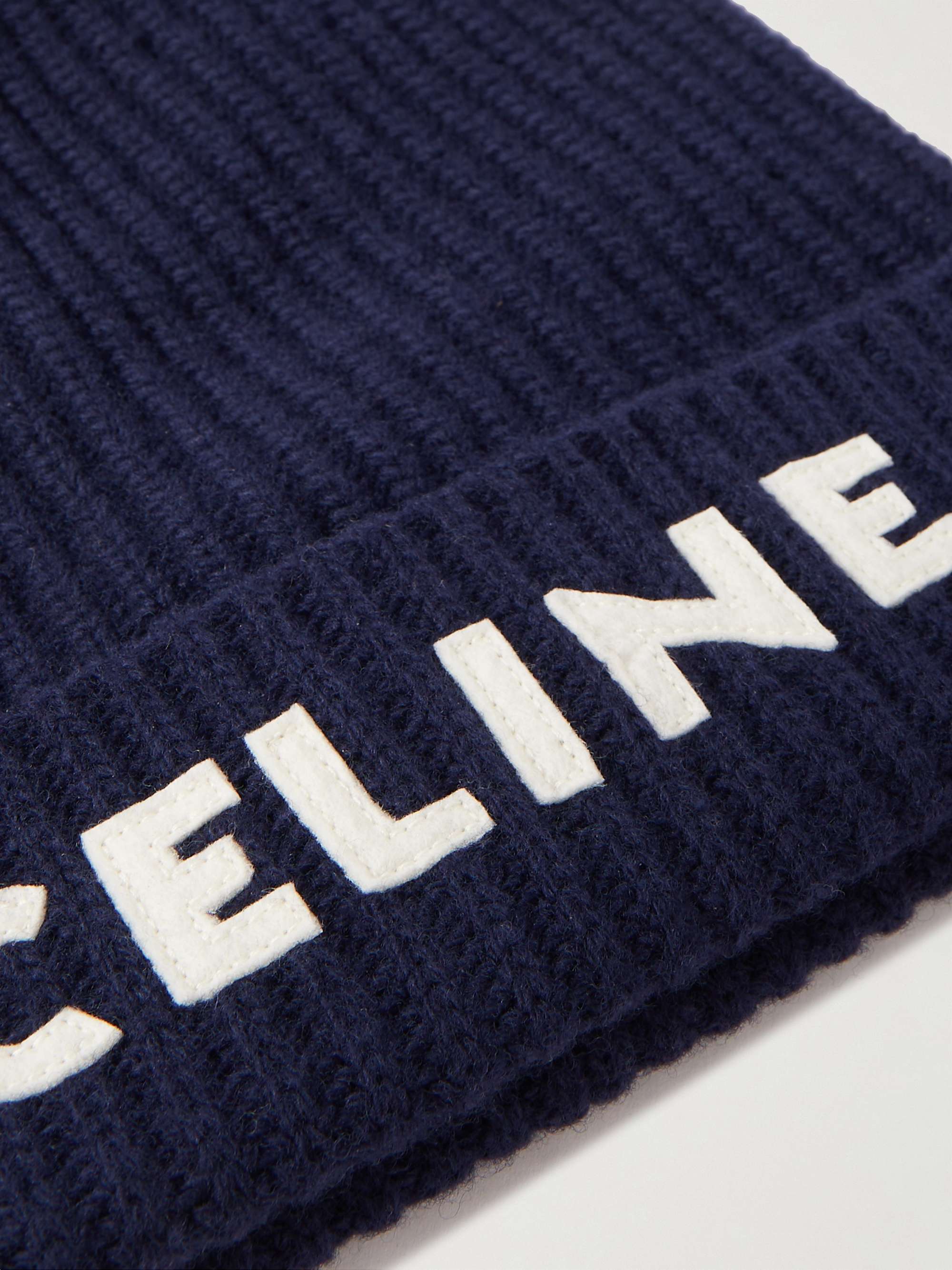 CELINE HOMME Logo-Appliquéd Ribbed Wool Beanie