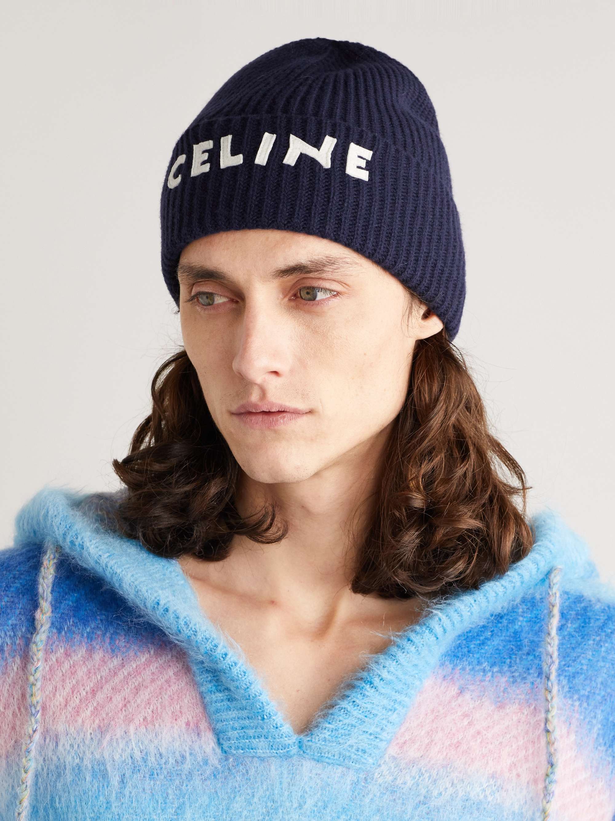 CELINE HOMME Logo-Appliquéd Ribbed Wool Beanie