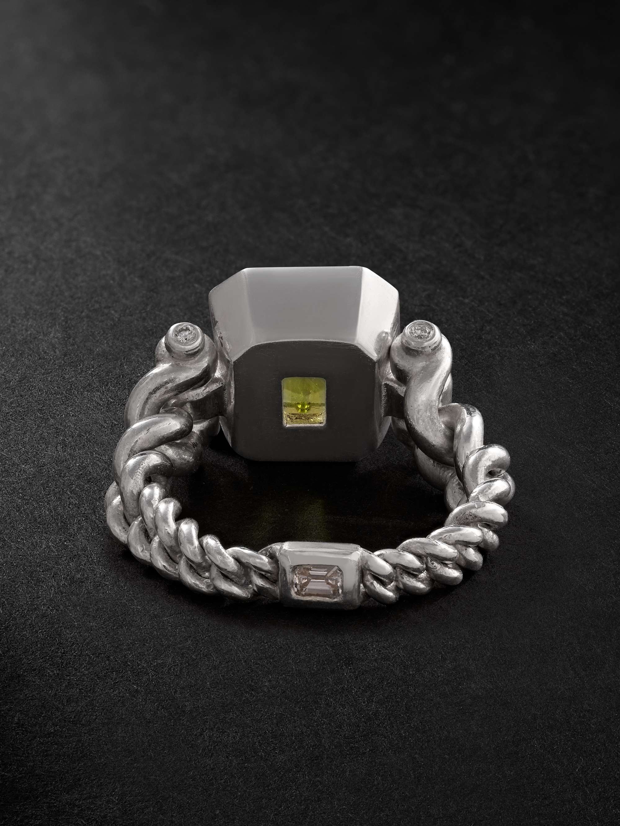 M.COHEN Silver, Diamond and Peridot Ring