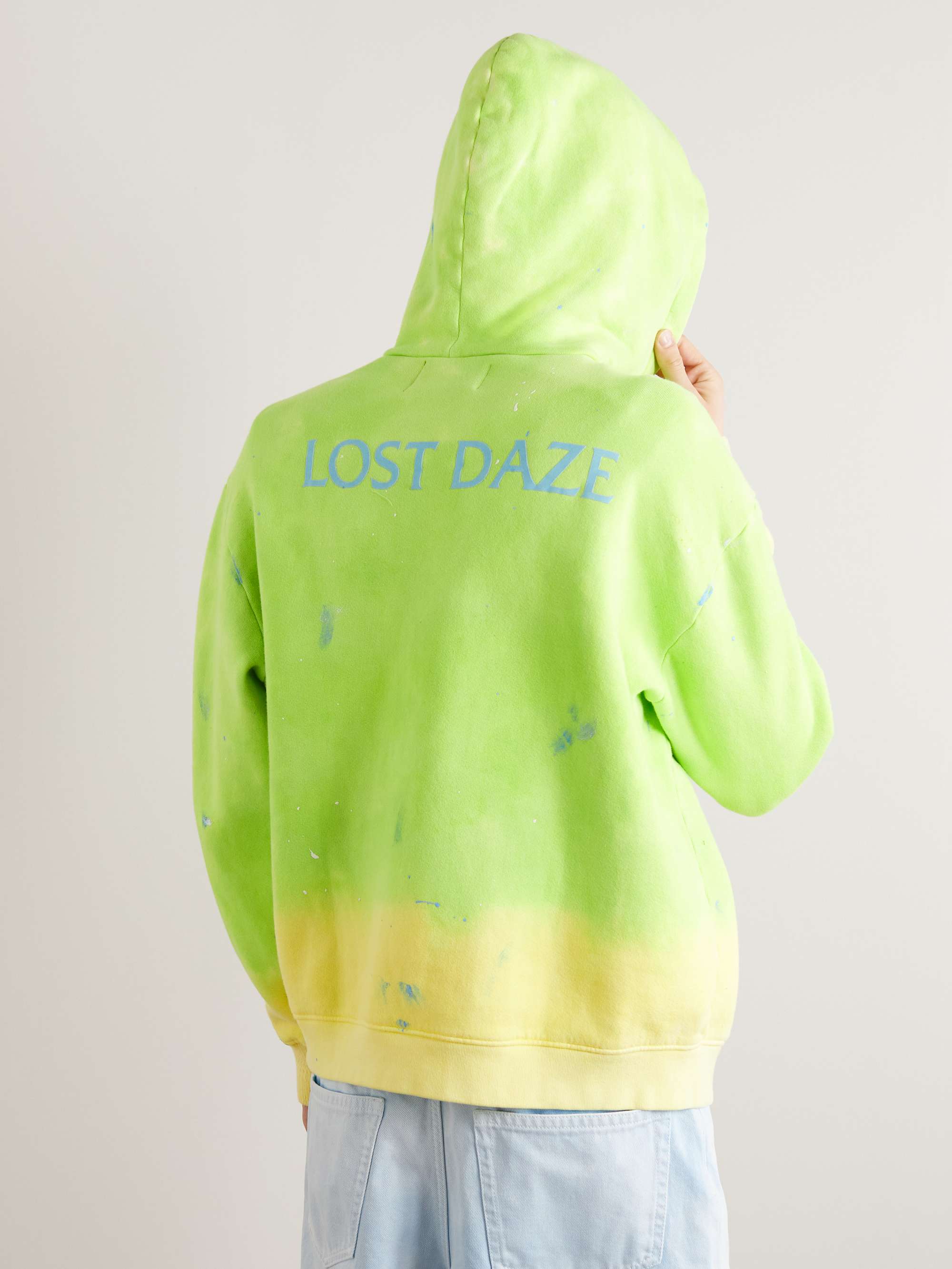 LOST DAZE Logo-Appliquéd Paint-Splattered Ombré Cotton-Jersey Hoodie