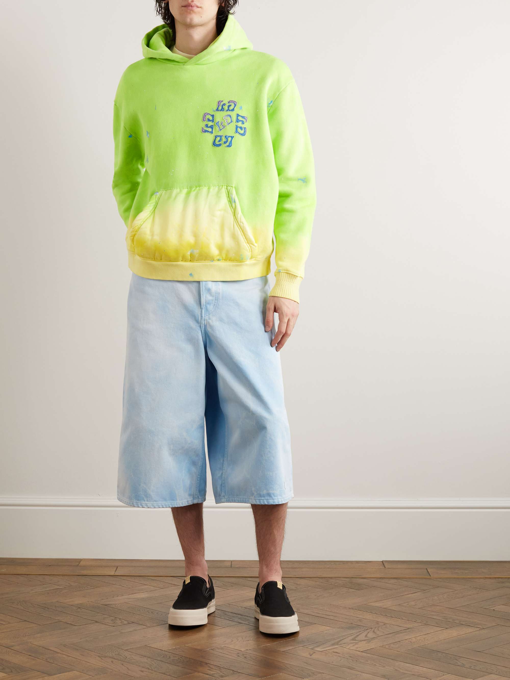 LOST DAZE Logo-Appliquéd Paint-Splattered Ombré Cotton-Jersey Hoodie