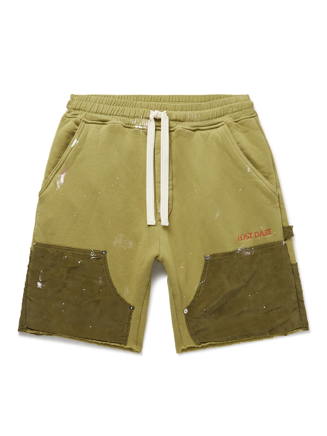 Straight-Leg Paint-Splattered Cotton-Jersey Drawstring Shorts