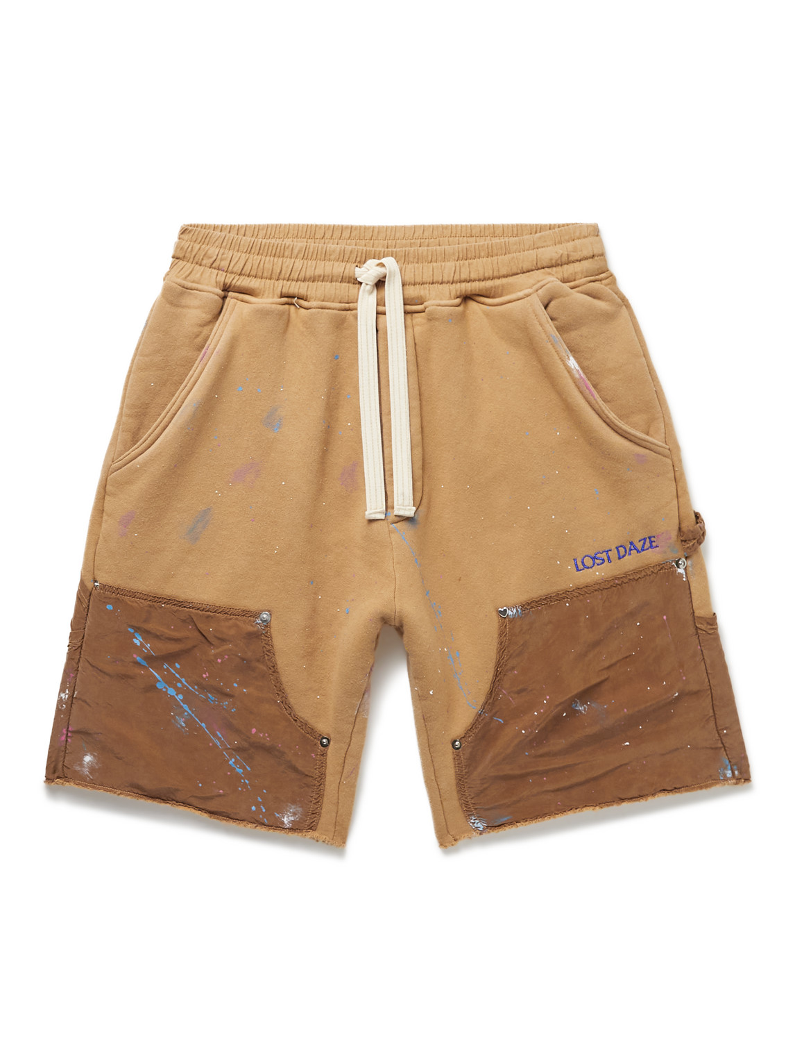 Straight-Leg Paint-Splattered Cotton-Jersey Drawstring Shorts