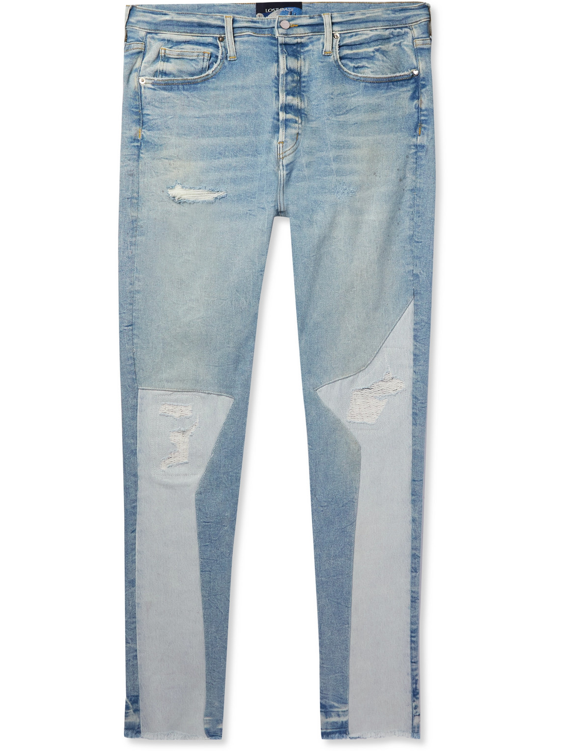 Straight-Leg Distressed Panelled Jeans