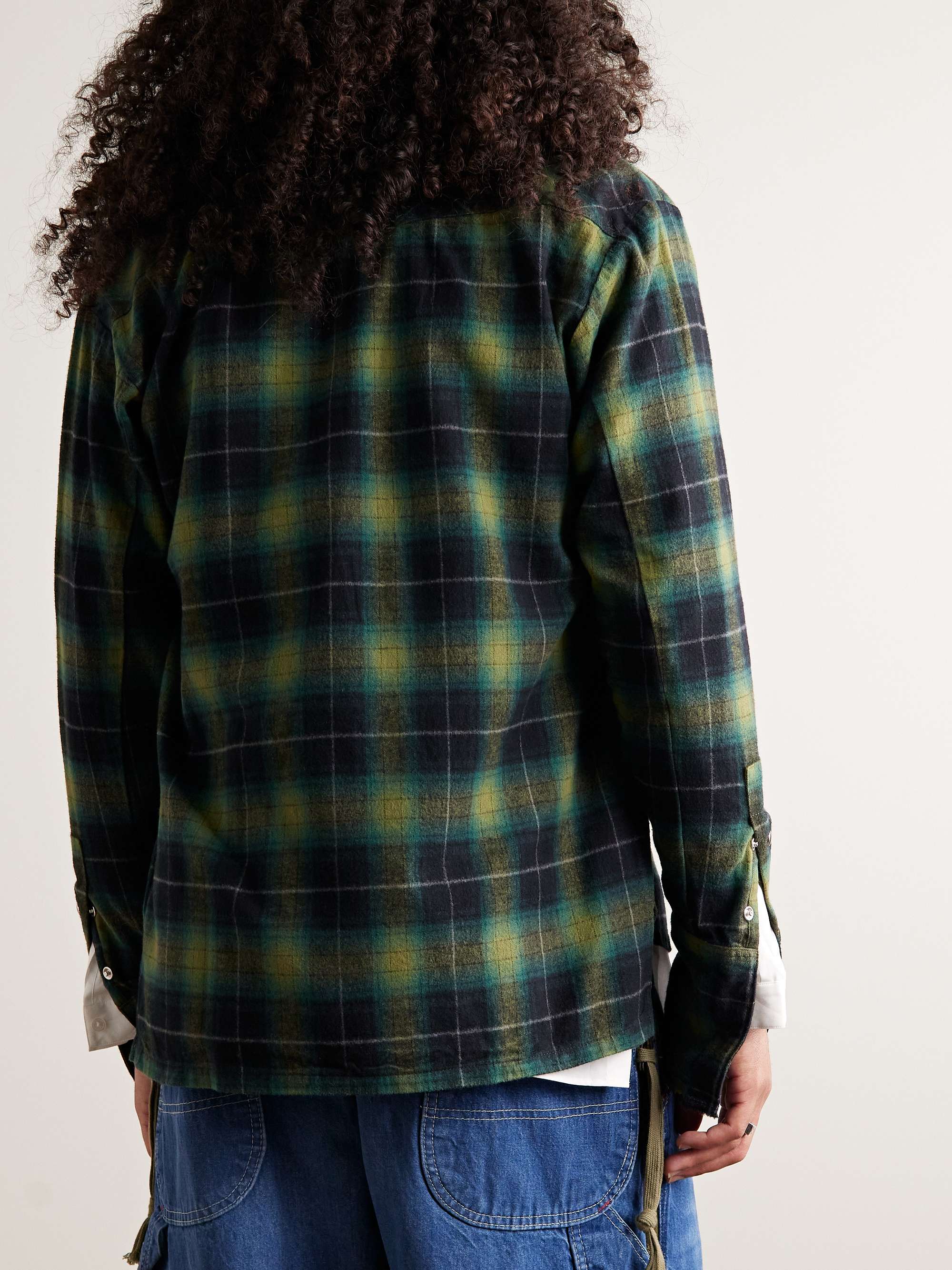 GREG LAUREN ShawlCollar Checked CottonFlannel Western Shirt for Men