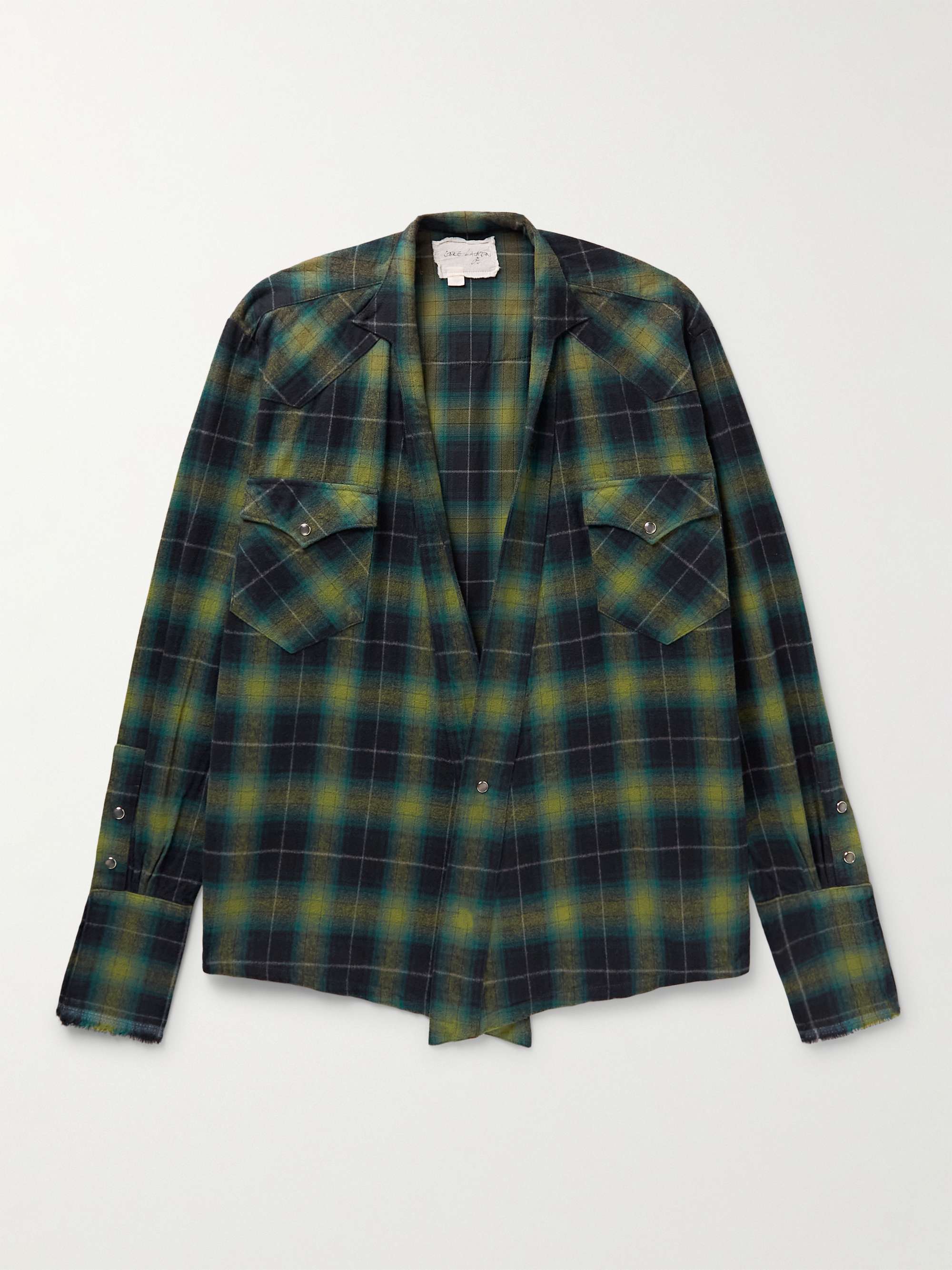 GREG LAUREN Shawl-Collar Checked Cotton-Flannel Western Shirt
