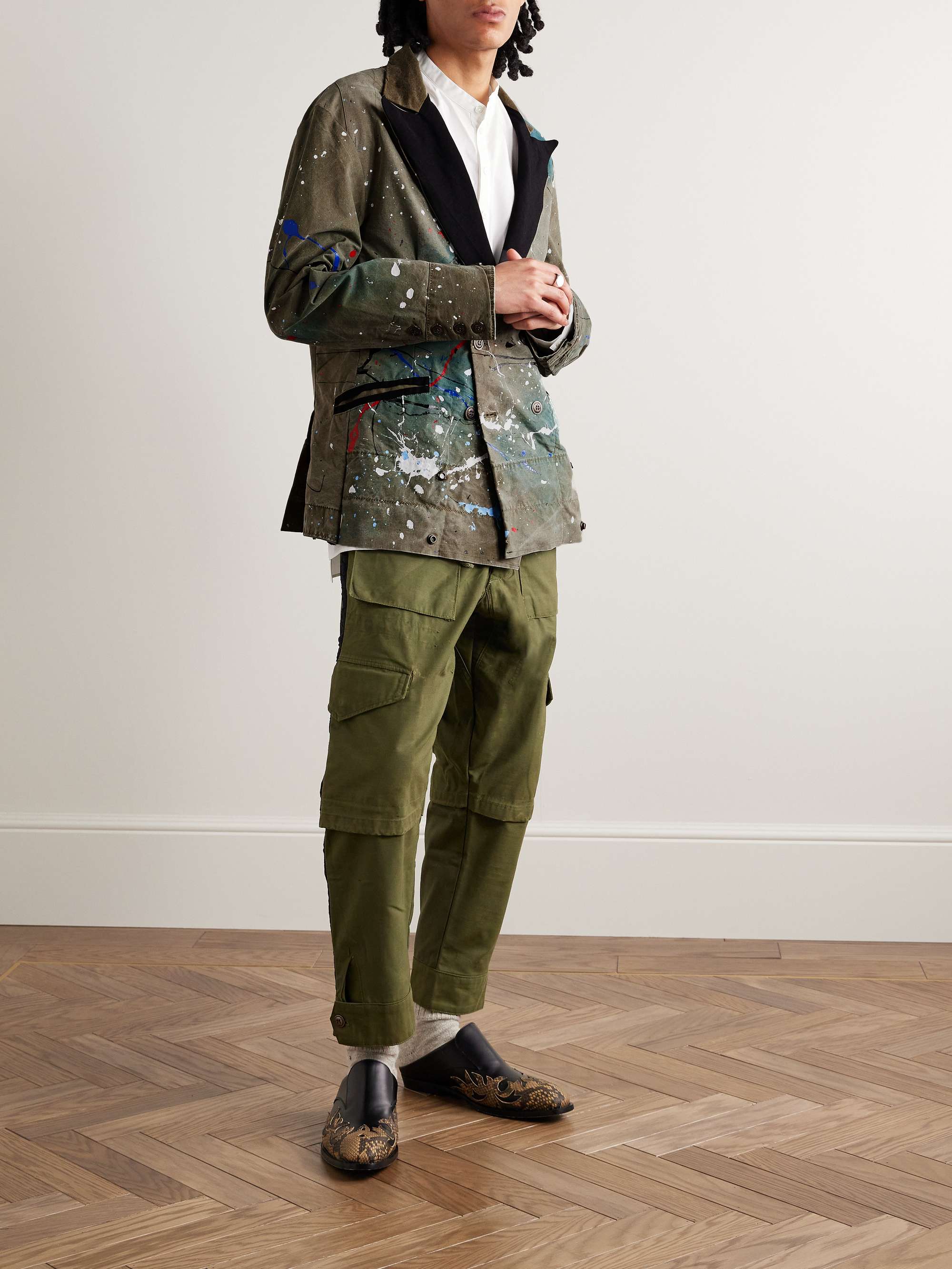 GREG LAUREN Tent NylonTrimmed PaintSplattered CottonBlend Blazer for