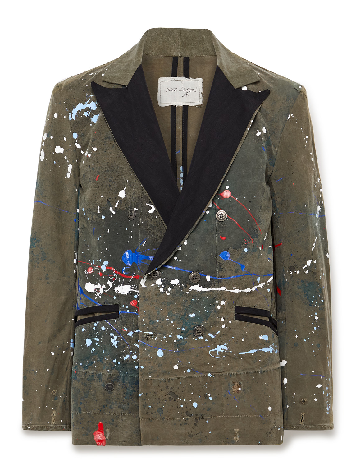 Greg Lauren Tent Nylon-trimmed Paint-splattered Cotton-blend Blazer In Green