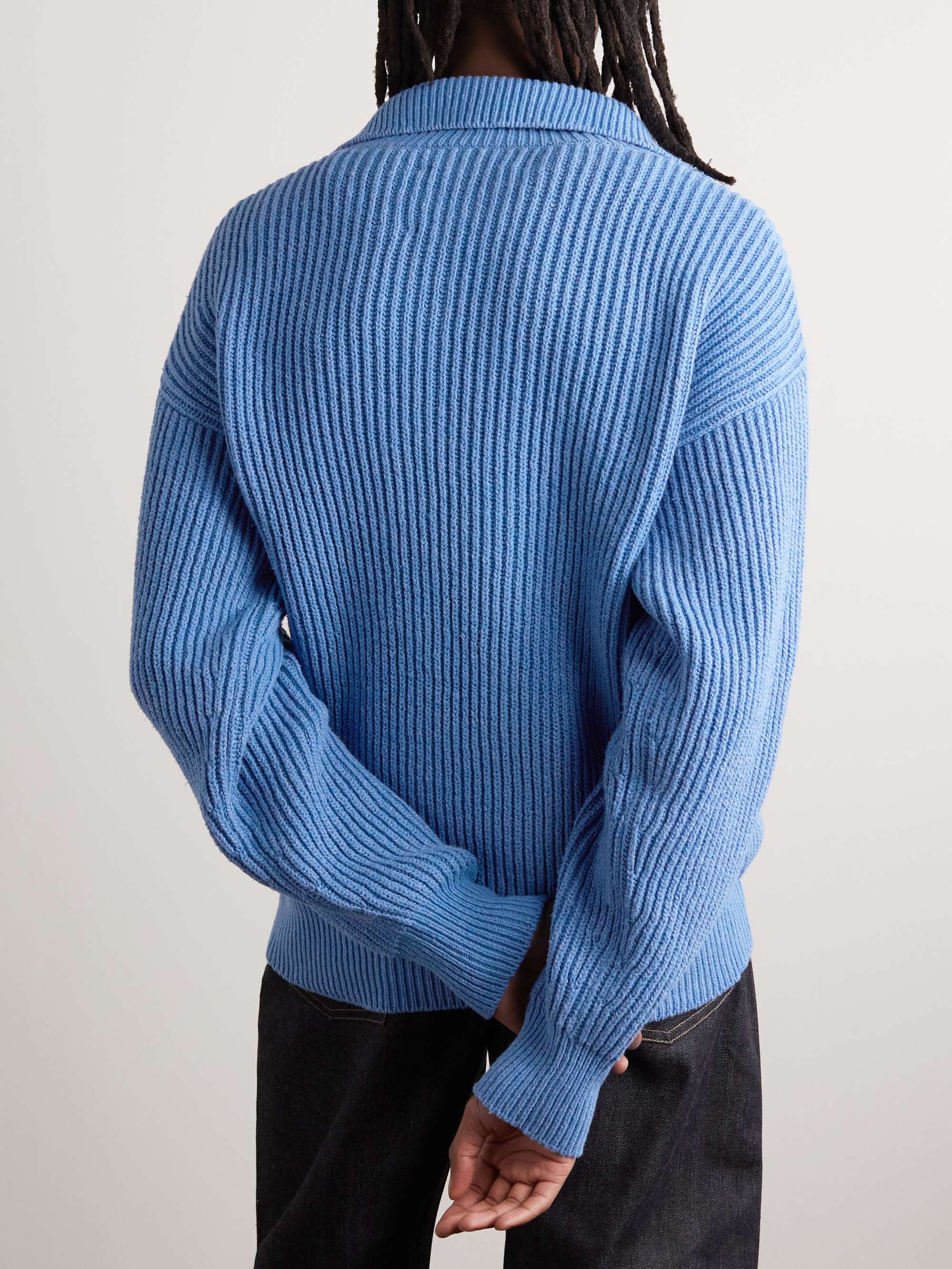 JIL SANDER Ribbed Cotton and Wool-Blend Zip-Up Sweater
