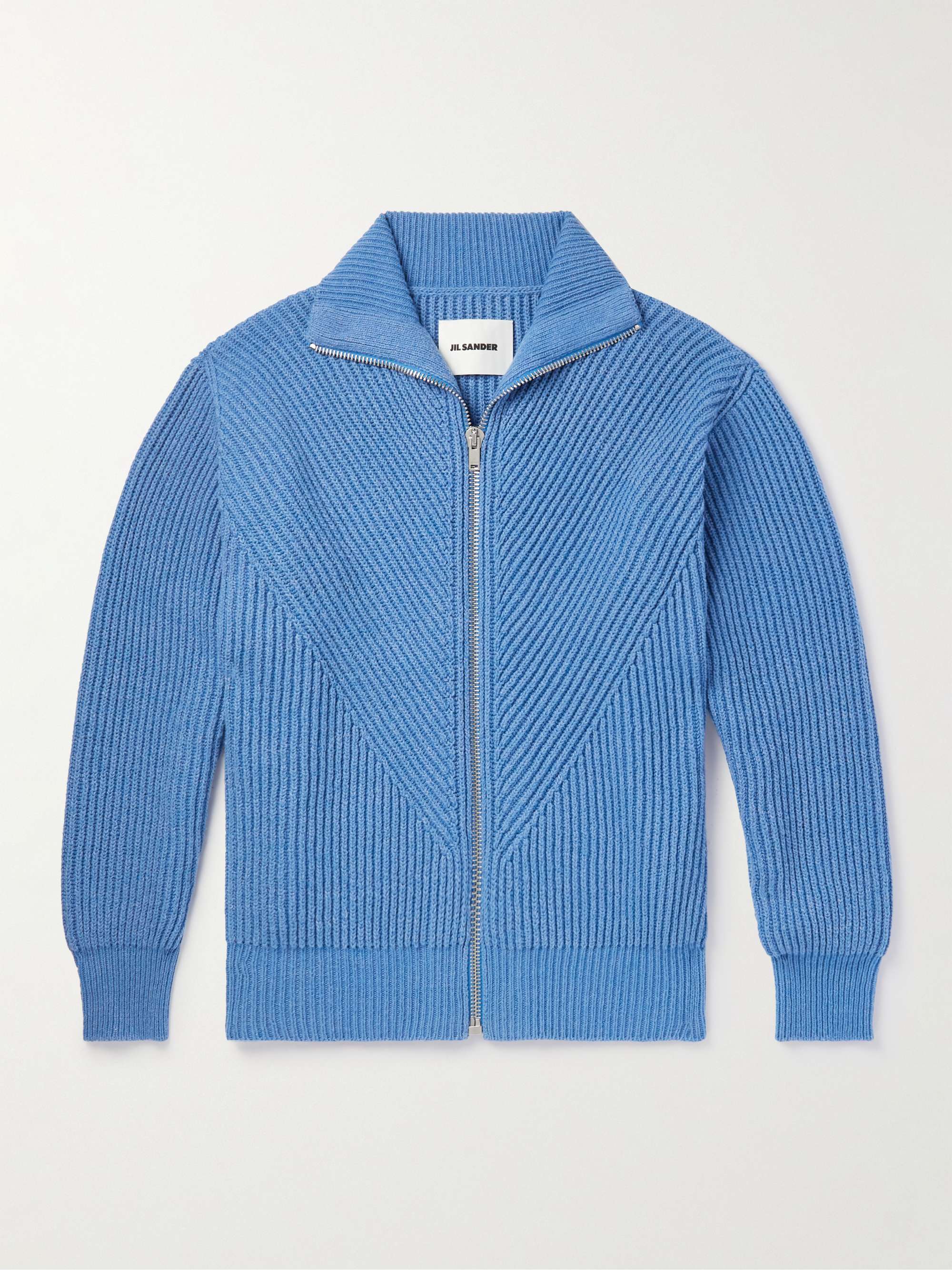 JIL SANDER Ribbed Cotton and Wool-Blend Zip-Up Sweater