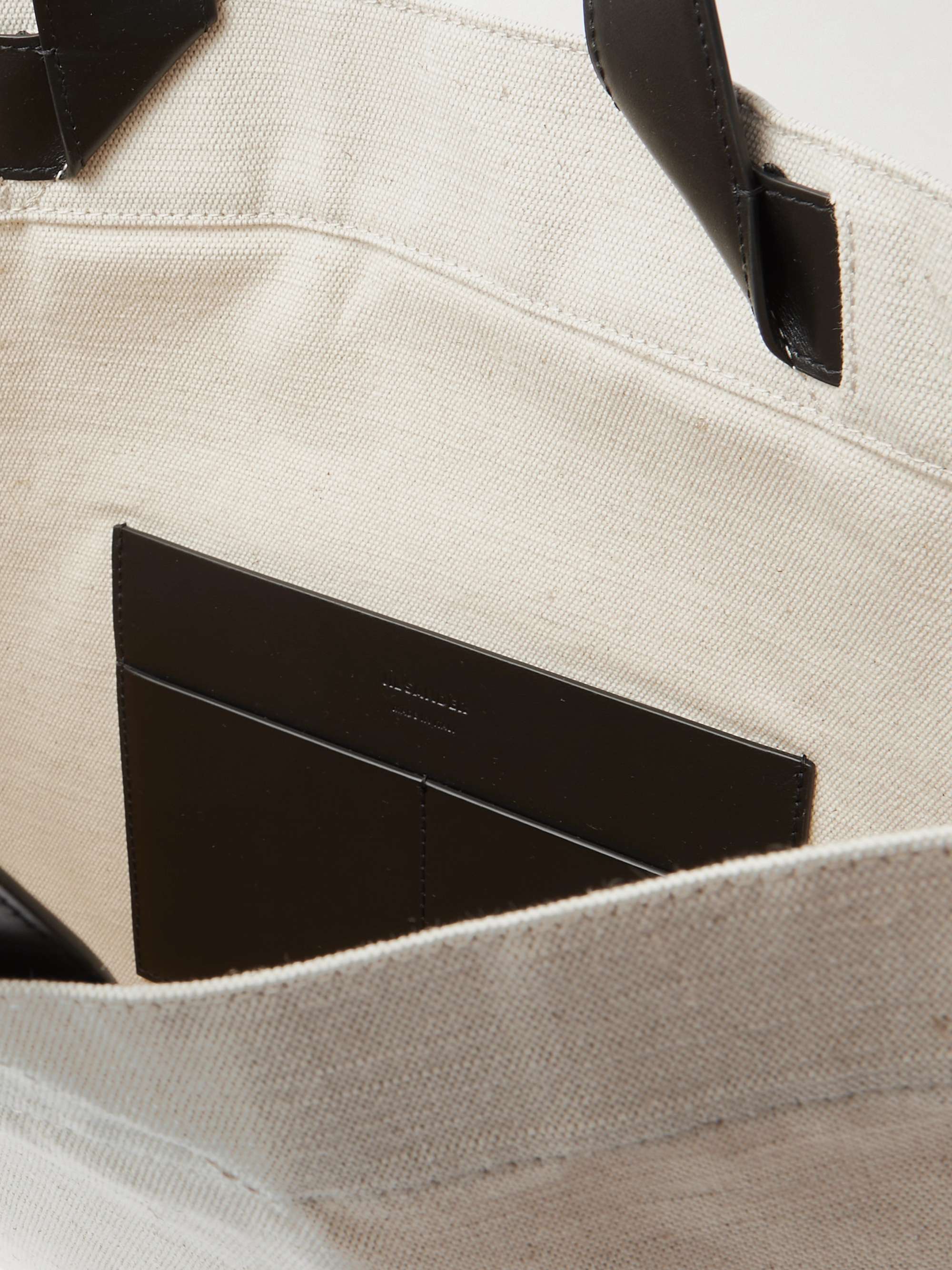 JIL SANDER Large Leather-Trimmed Logo-Print Canvas Tote Bag