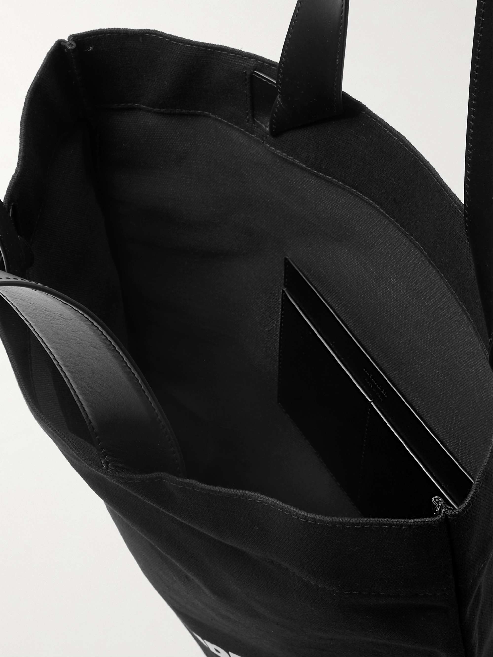 JIL SANDER Large Leather-Trimmed Logo-Print Canvas Tote Bag