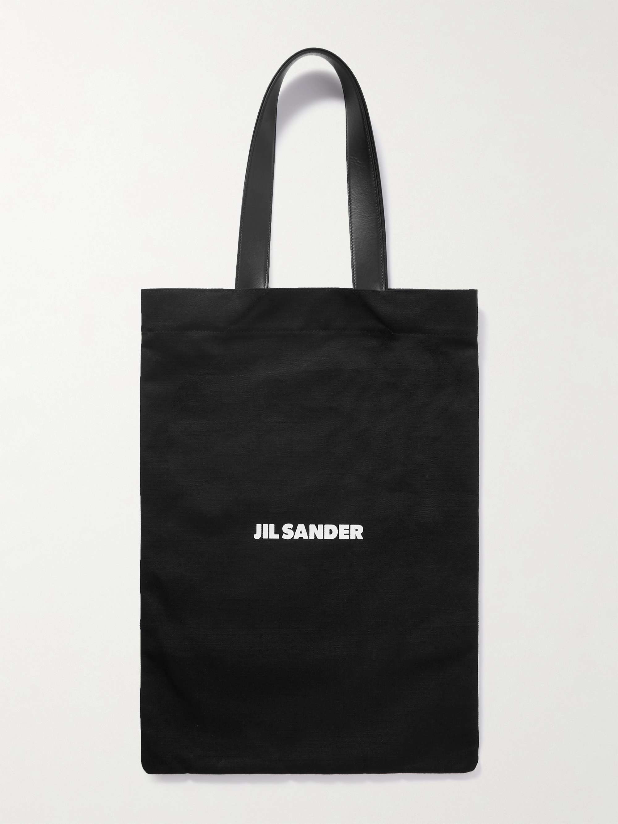 JIL SANDER Large Leather-Trimmed Logo-Print Canvas Tote Bag