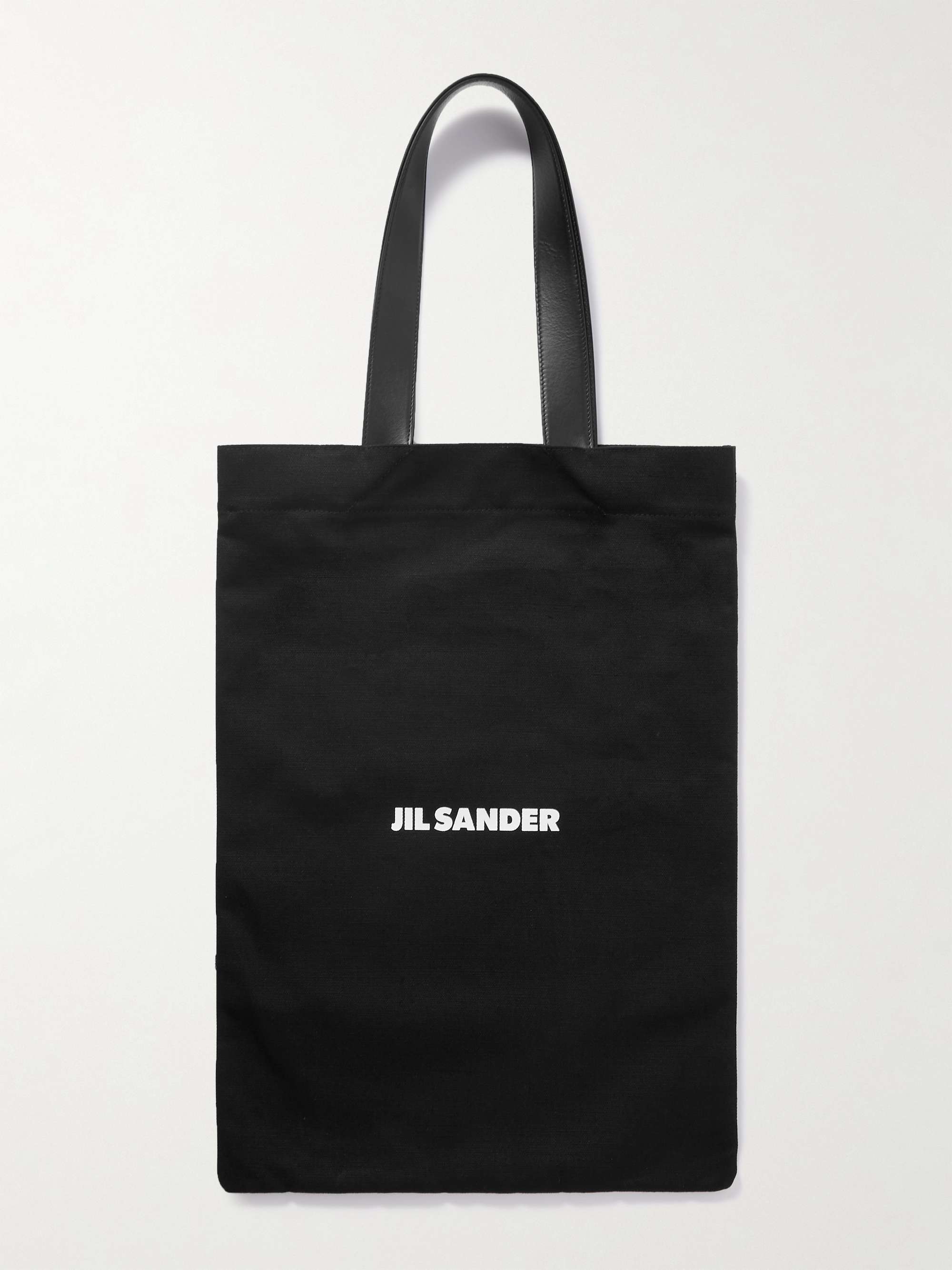 JIL SANDER Large Leather-Trimmed Logo-Print Canvas Tote Bag for