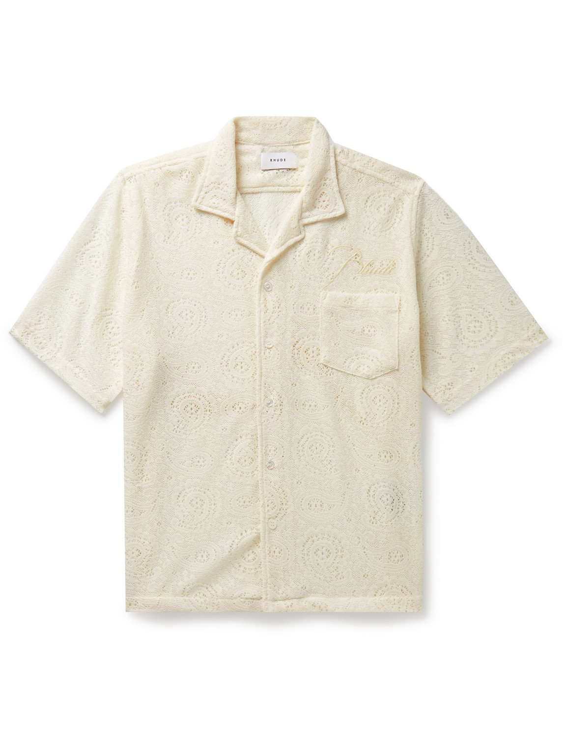 RHUDE AJOR CAMP-COLLAR LOGO-EMBROIDERED LACE SHIRT