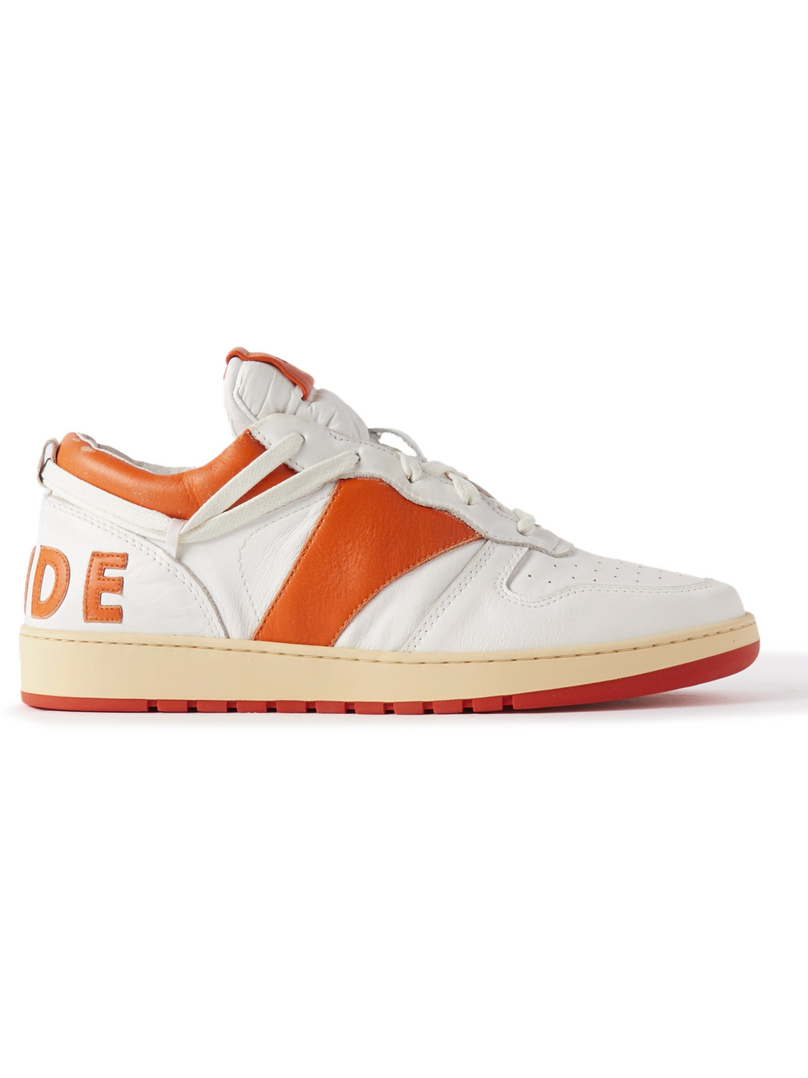 RHUDE RHECESS COLOUR-BLOCK DISTRESSED LEATHER SNEAKERS
