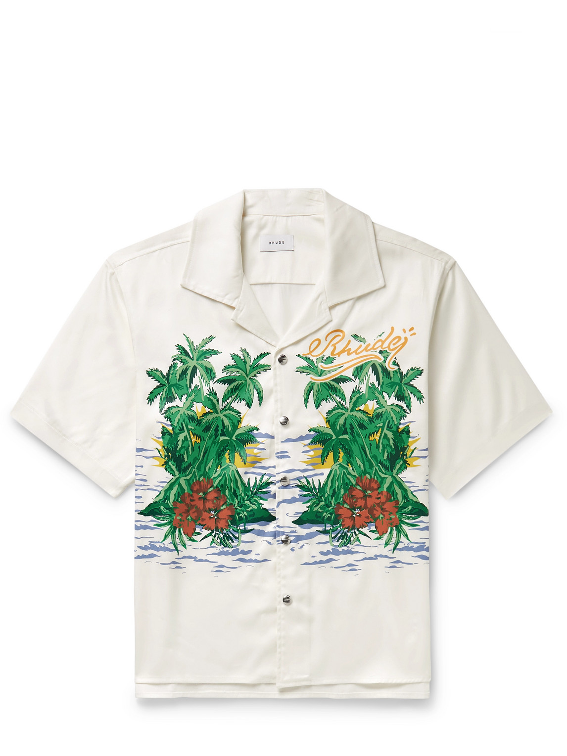 Rhude Palmas Short-sleeve Snap-up Camp Shirt In White