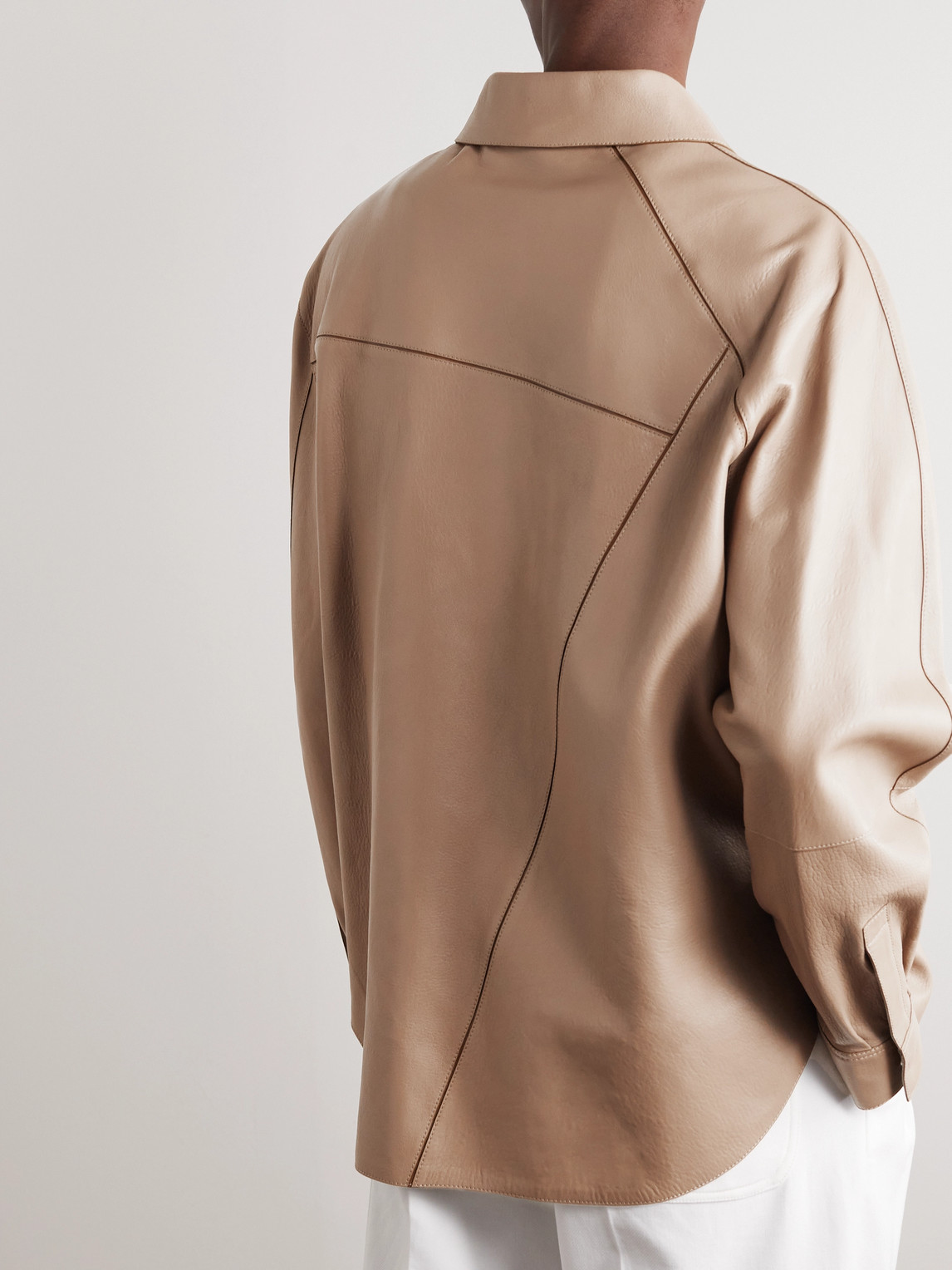  Loewe - Puzzle Logo-debossed Leather Overshirt - Men - Neutrals - It 46 