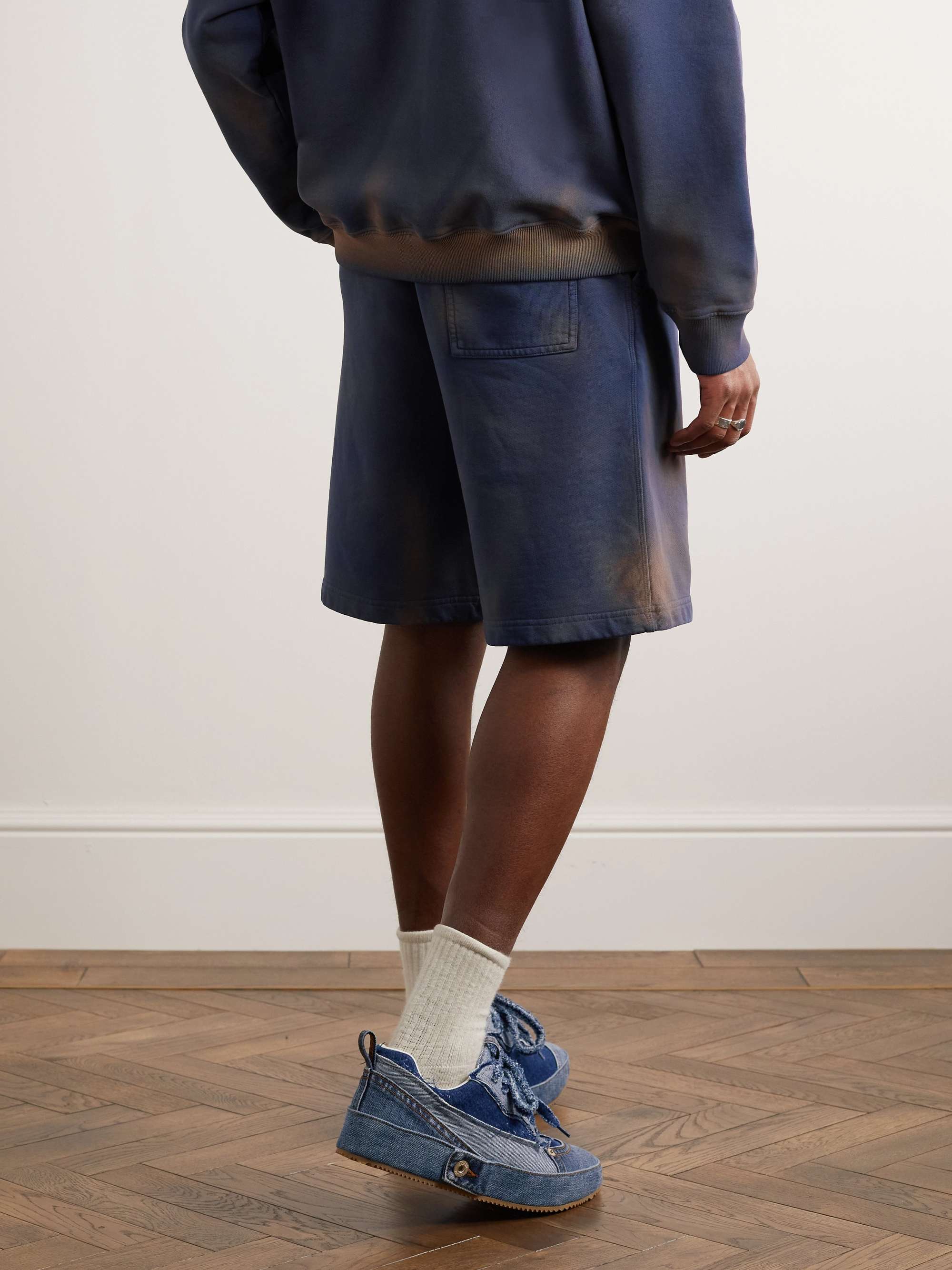 LOEWE Garment-Dyed Logo-Embroidered Straight-Leg Cotton-Jersey Drawstring Shorts