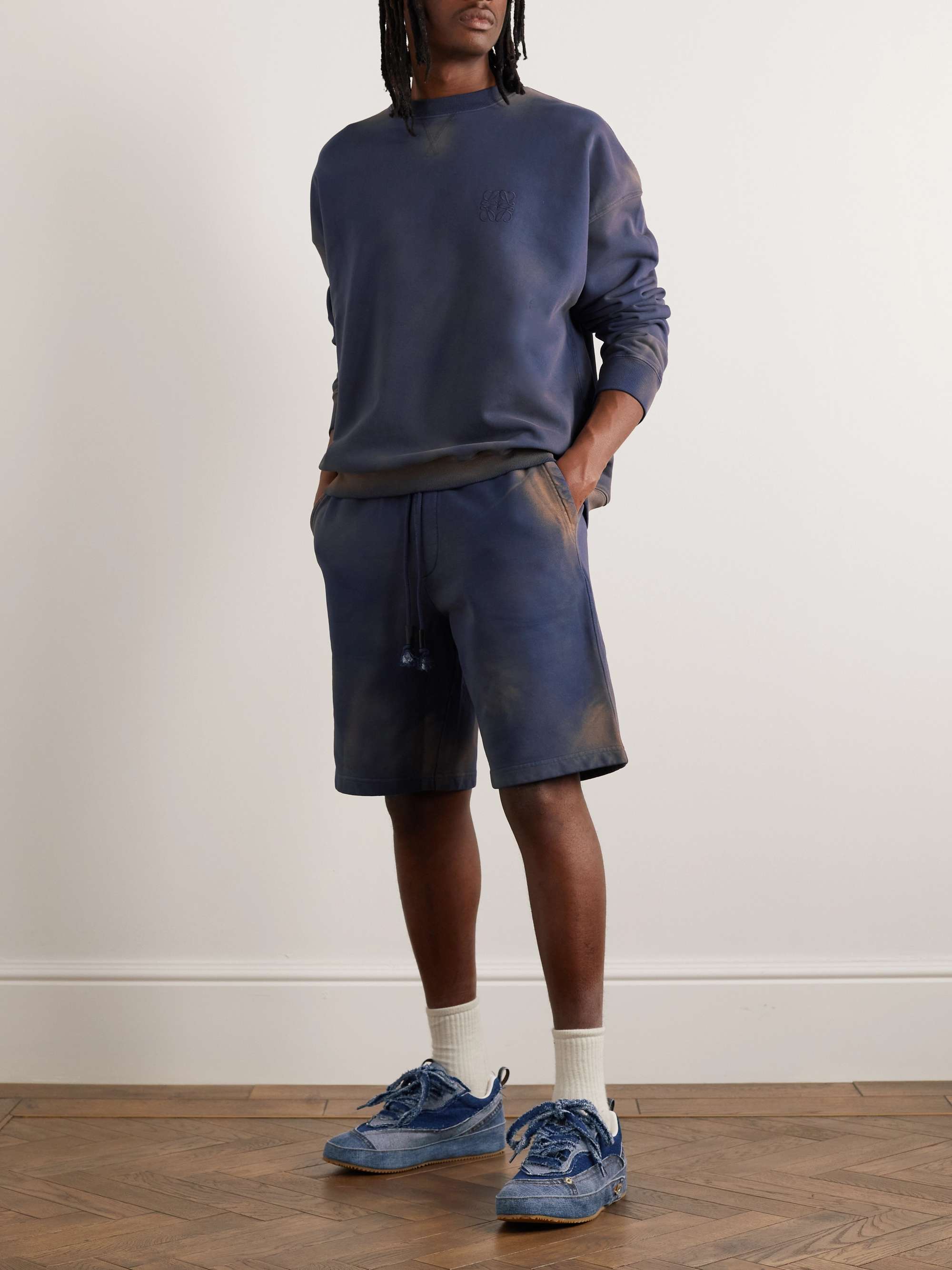 LOEWE Garment-Dyed Logo-Embroidered Straight-Leg Cotton-Jersey Drawstring Shorts