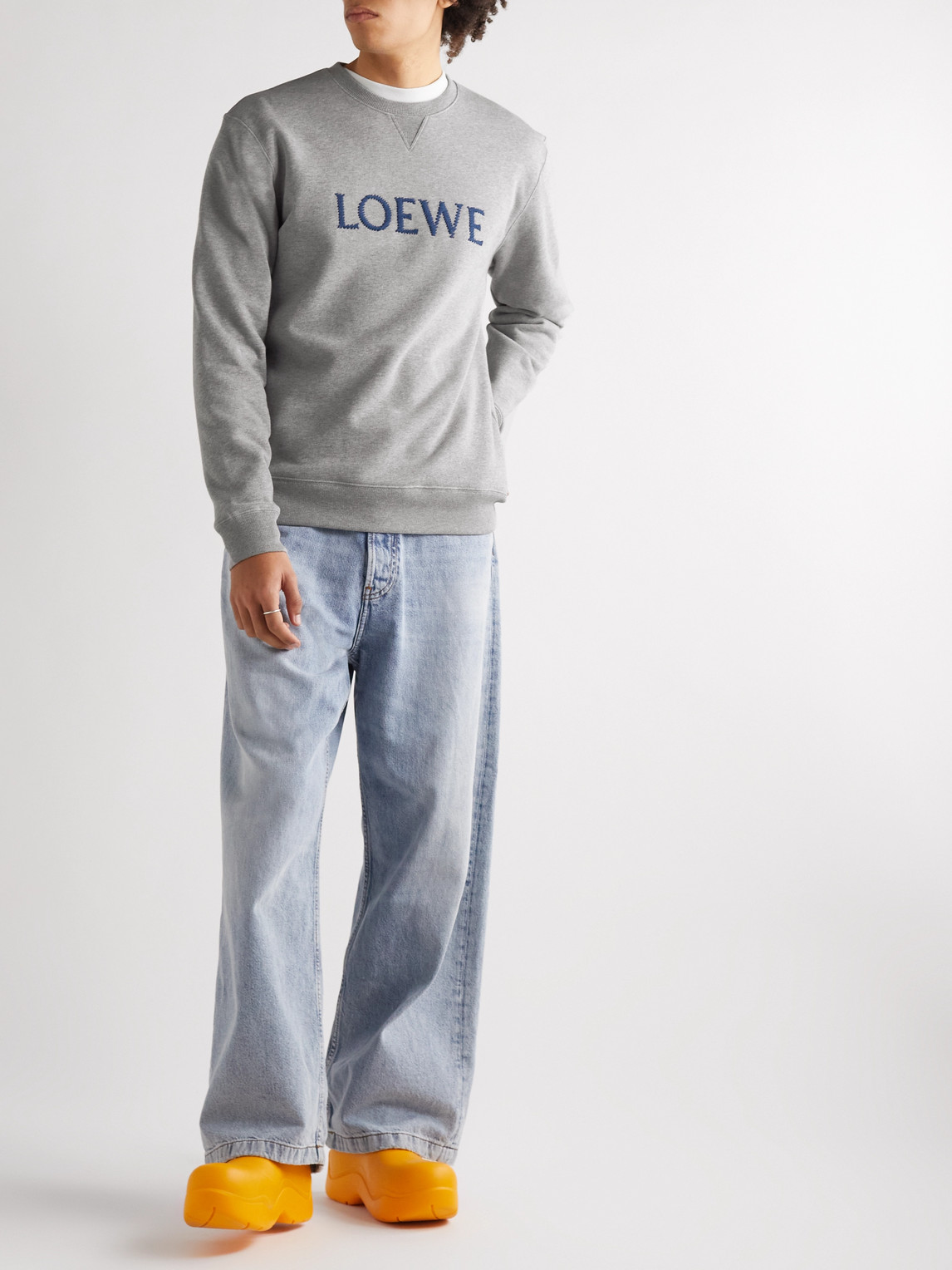 Shop Loewe Logo-embroidered Cotton-jersey Sweatshirt In Gray