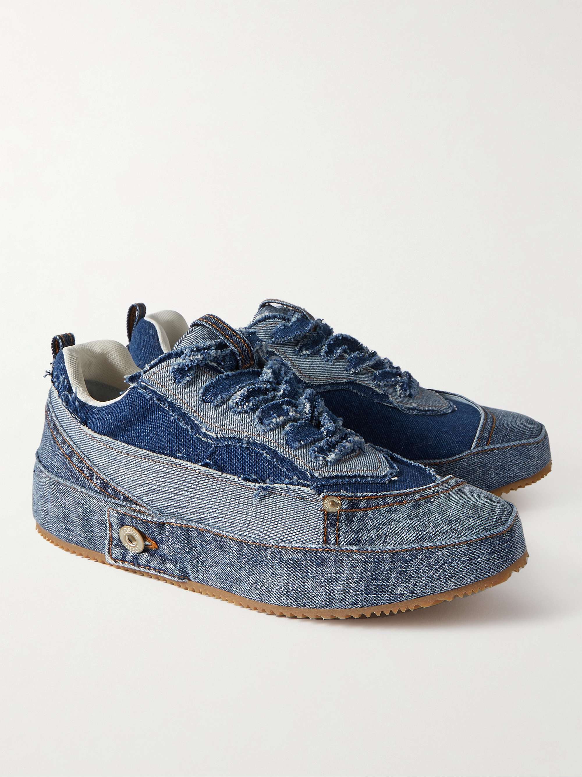 LOEWE Patchwork Distressed Denim Sneakers for Men MR PORTER