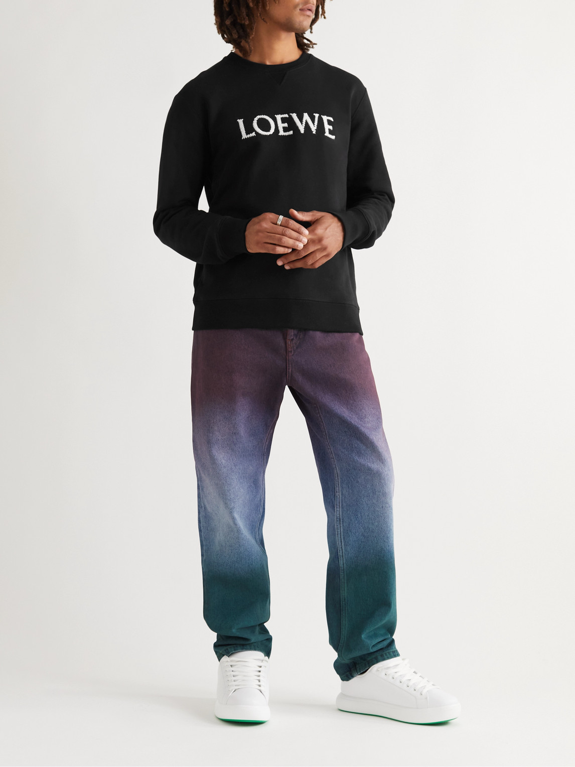 Shop Loewe Logo-embroidered Cotton-jersey Sweatshirt In Black