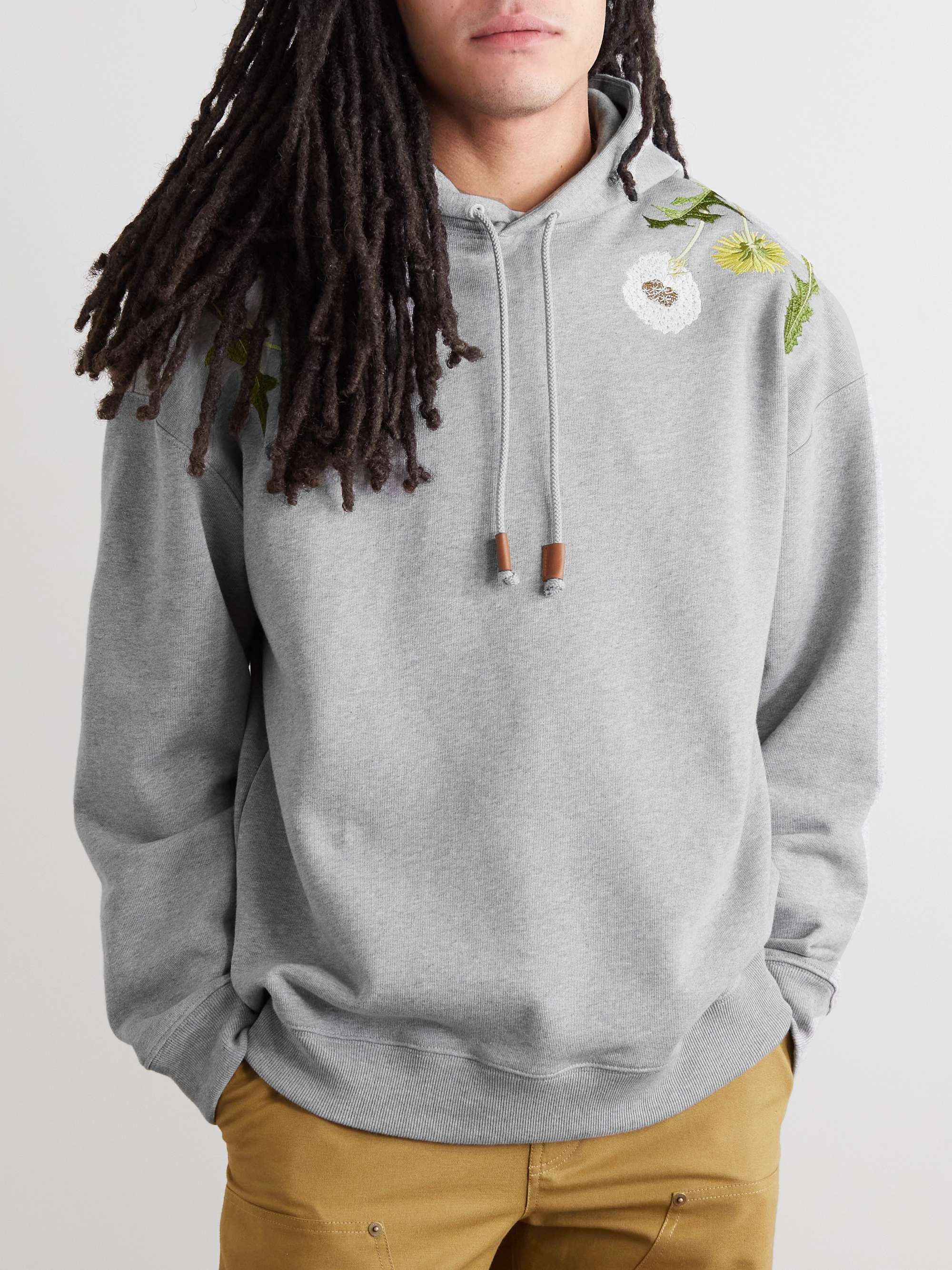 LOEWE Anagram Flowers Embroidered Cotton-Jersey Hoodie