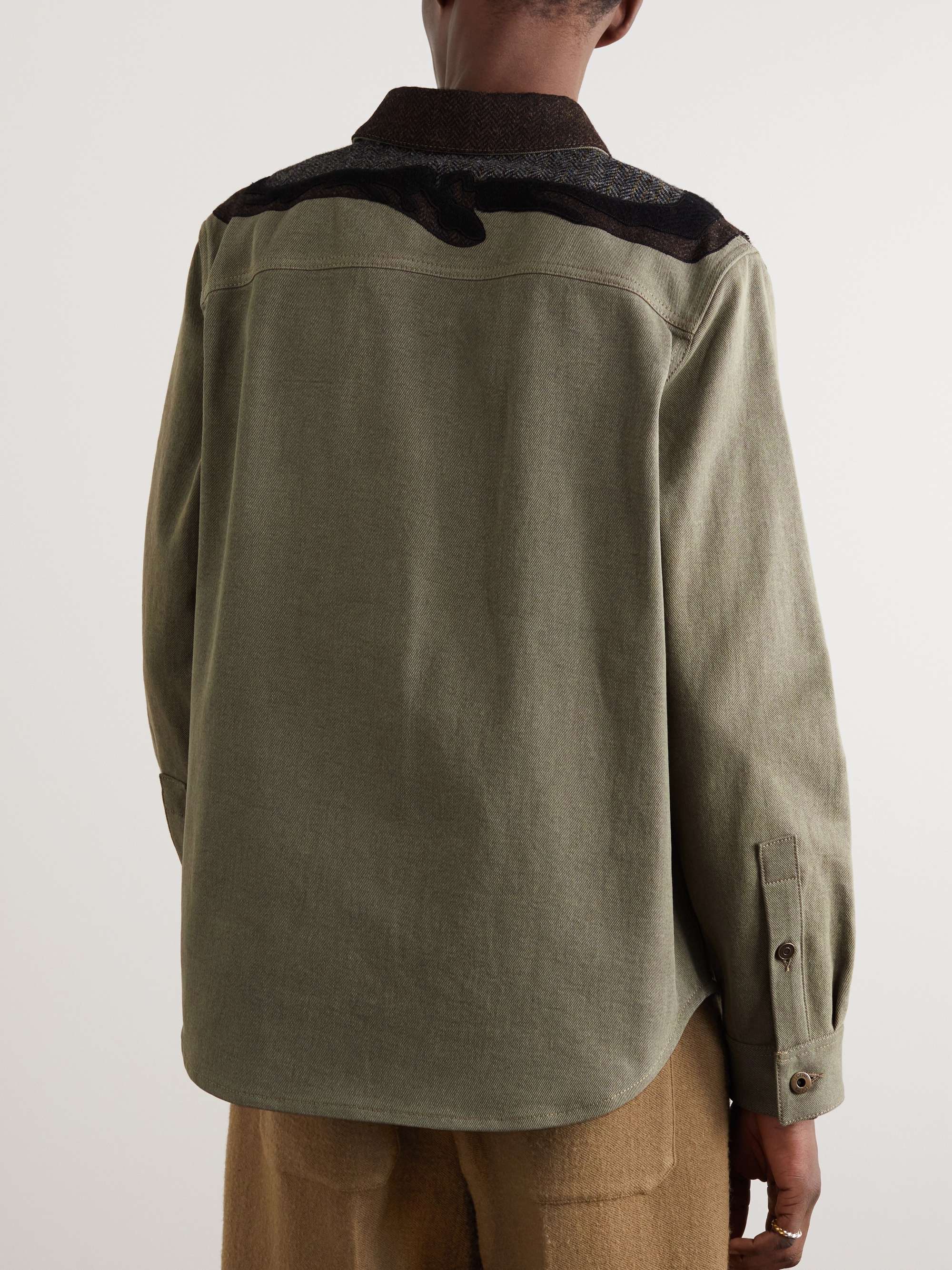 LOEWE Suede-Trimmed Appliquéd Denim Overshirt