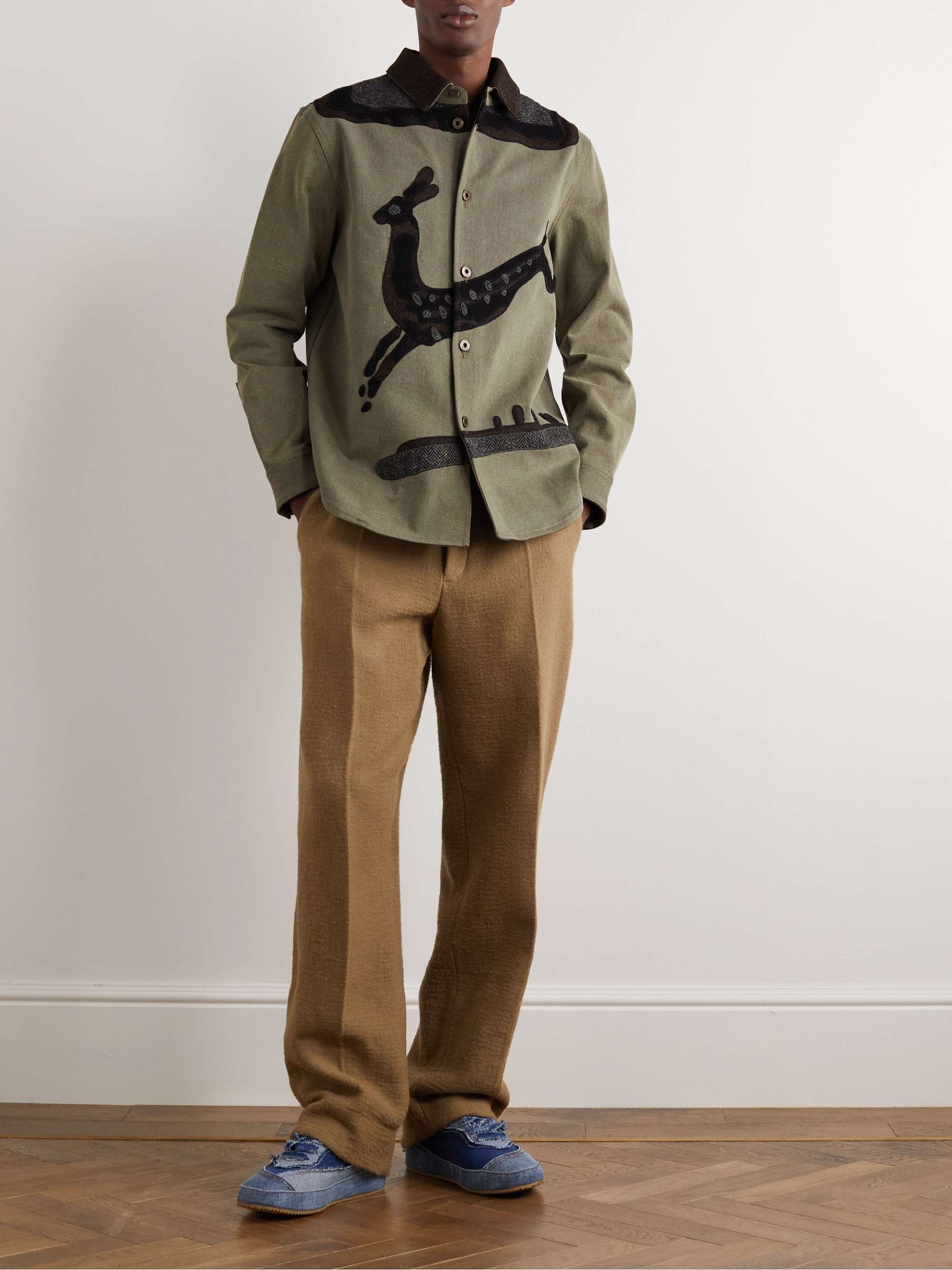 LOEWE Suede-Trimmed Appliquéd Denim Overshirt
