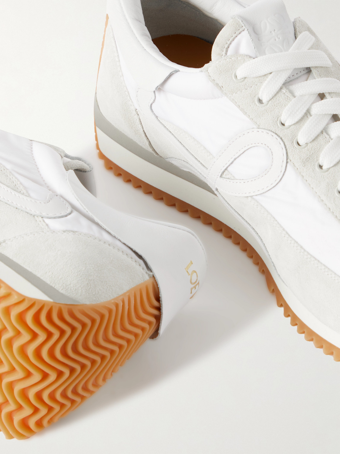 Shop Loewe Flow Runner Leather-trimmed Suede And Nylon Sneakers In White