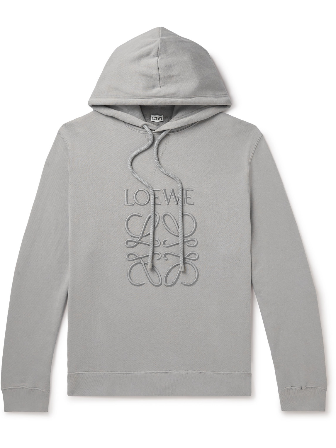 Loewe Logo-embroidered Cotton-jersey Hoodie In Gray