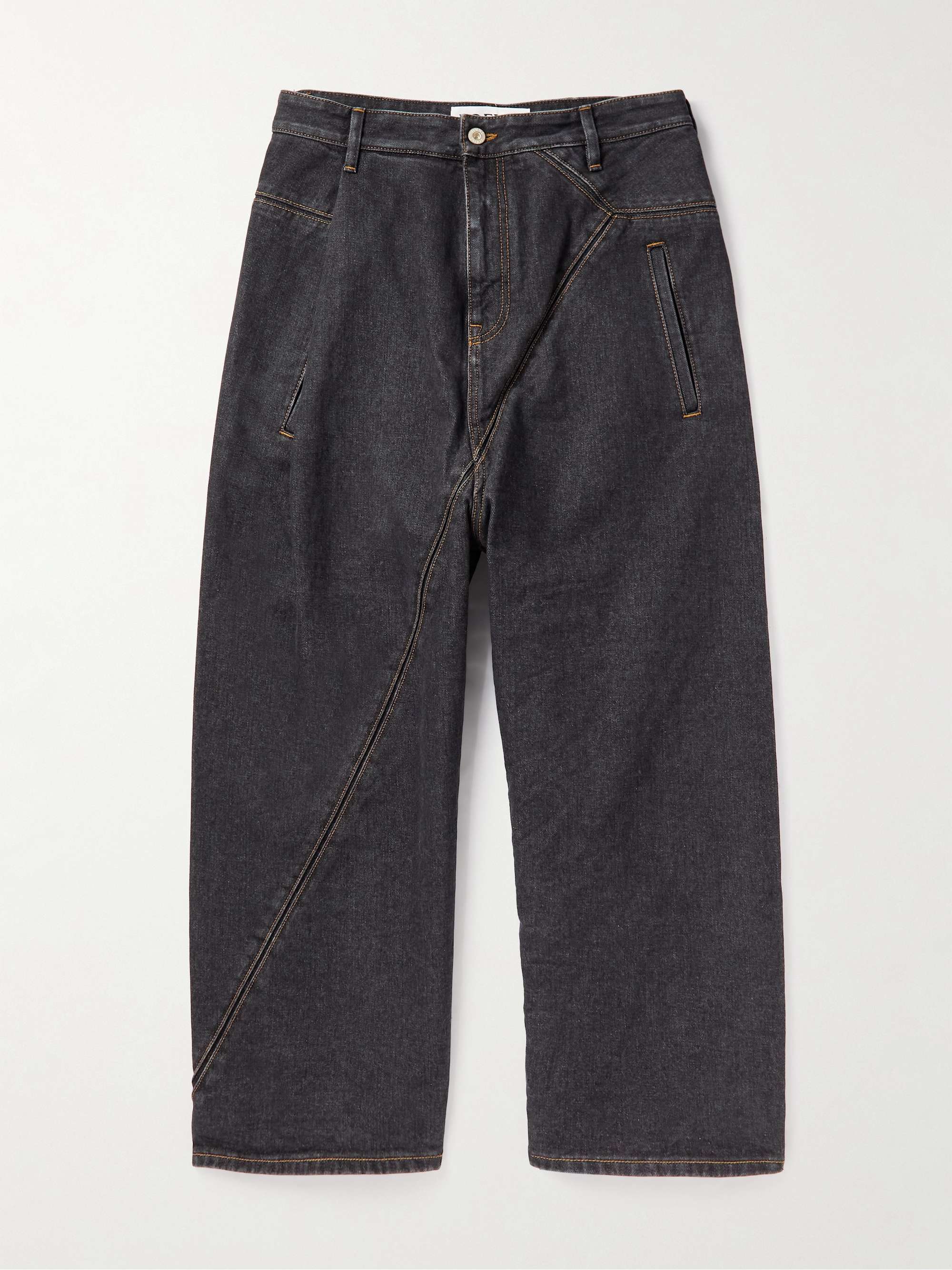 LOEWE Puzzle Cropped Leather-Trimmed Jeans