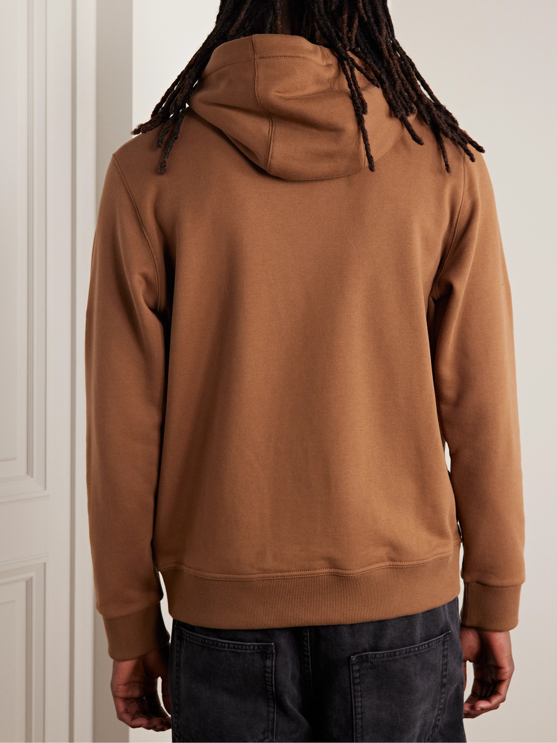 Shop Burberry Logo-embroidered Cotton-jersey Hoodie In Brown