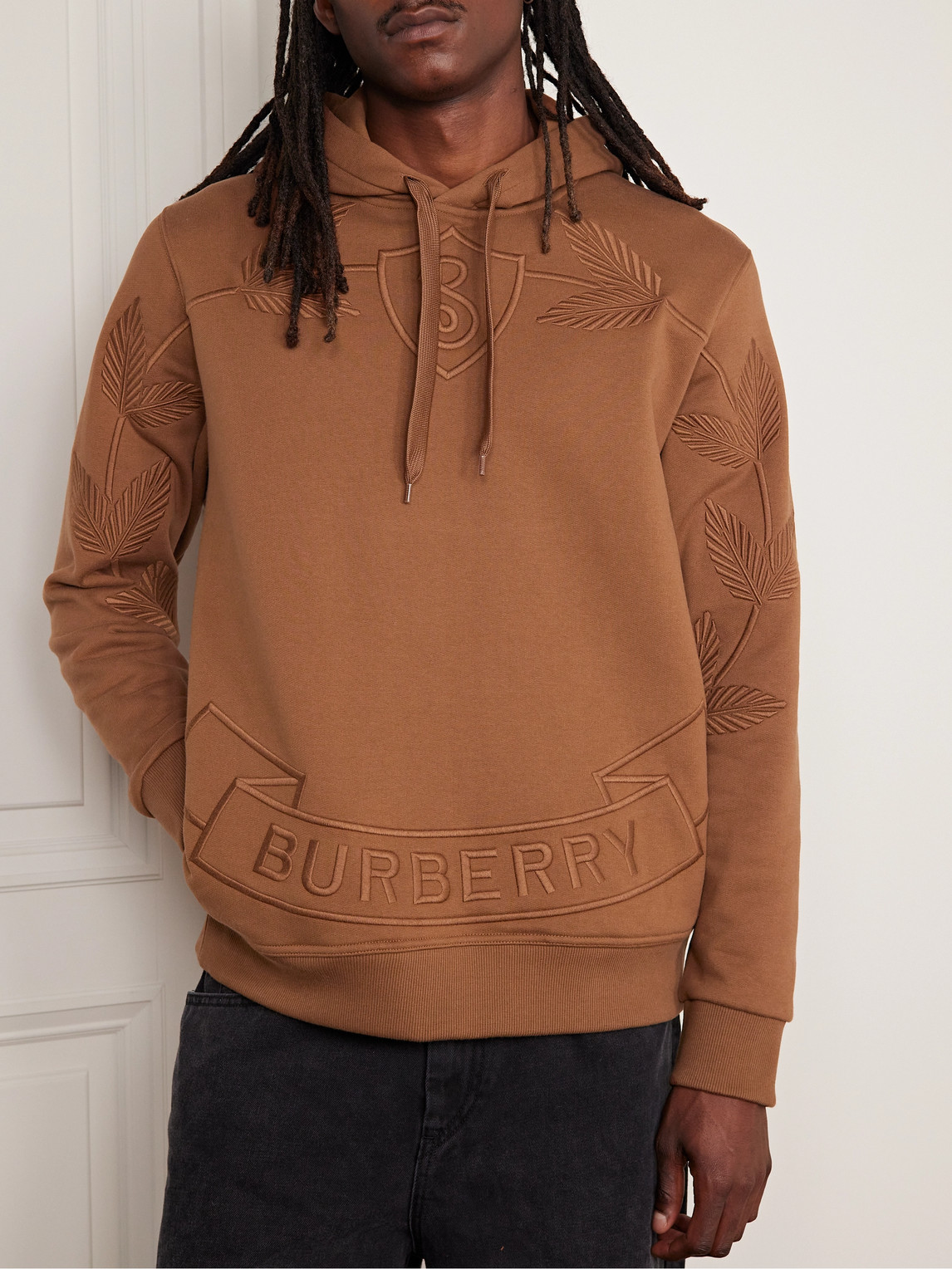 Shop Burberry Logo-embroidered Cotton-jersey Hoodie In Brown
