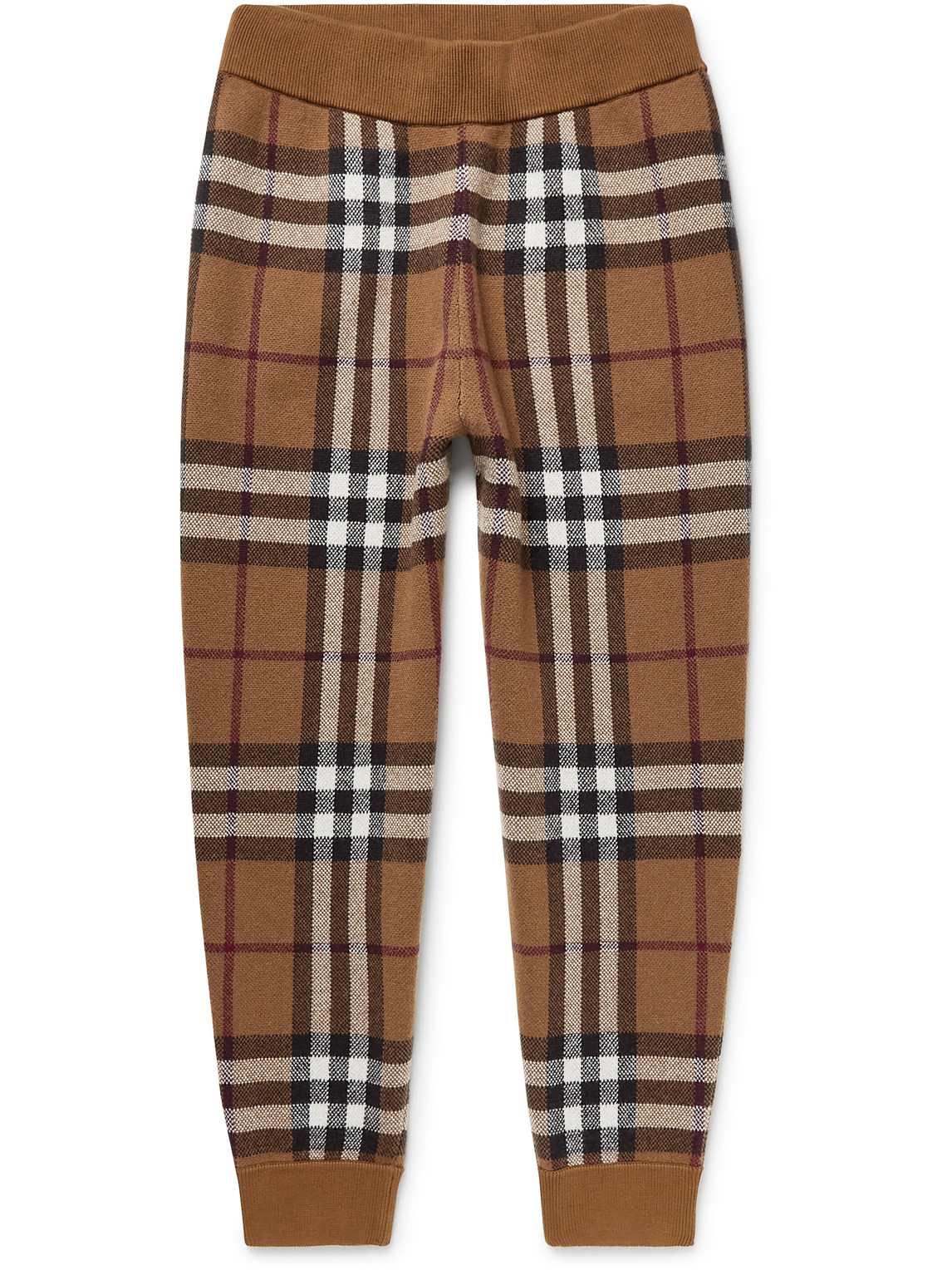 BURBERRY CHECKED CASHMERE-JACQUARD TAPERED SWEATPANTS