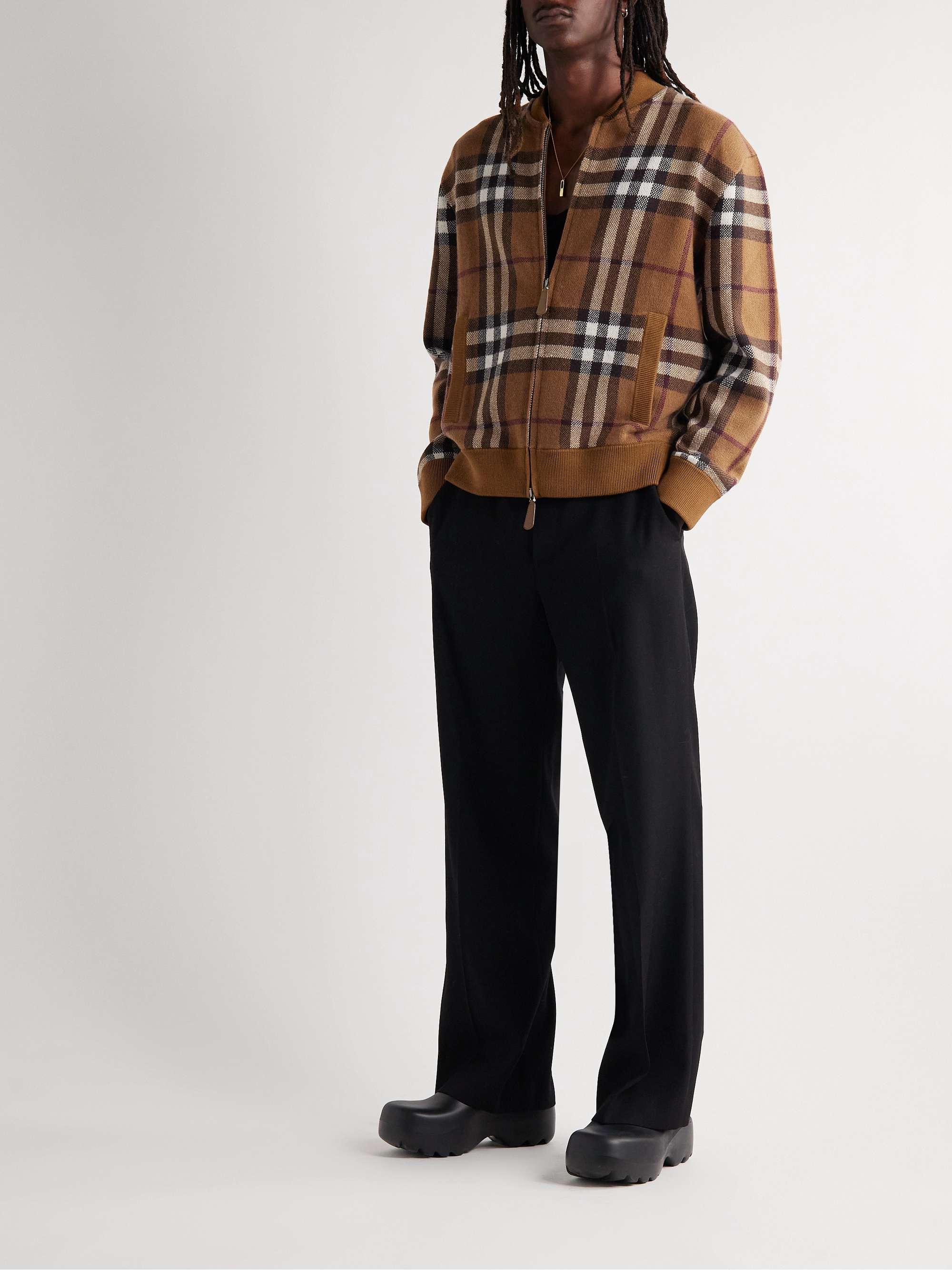 Burberry Men's Checked Cashmere-jacquard Bomber Jacket