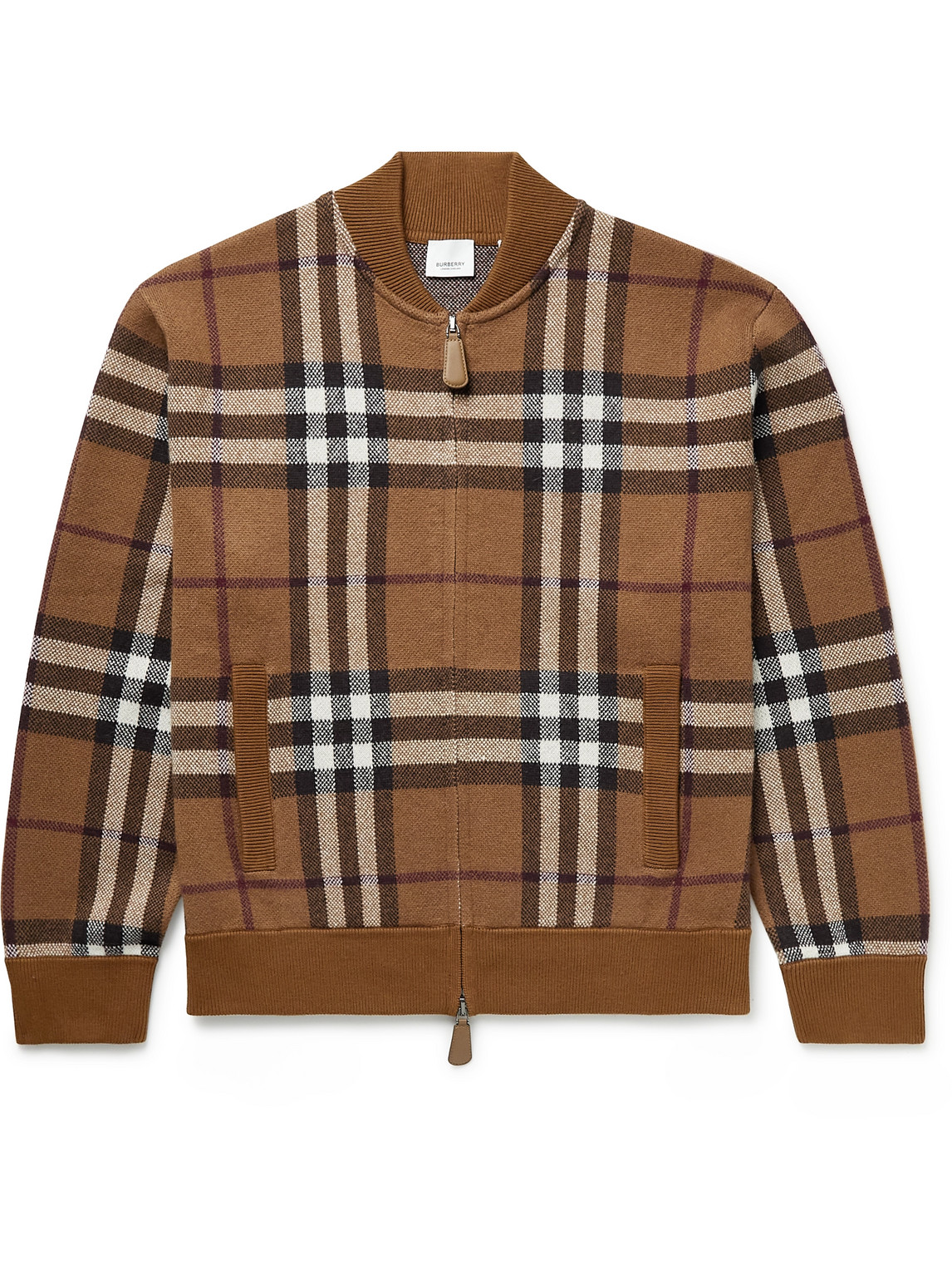 Shop Burberry Checked Cashmere-jacquard Bomber Jacket In Brown