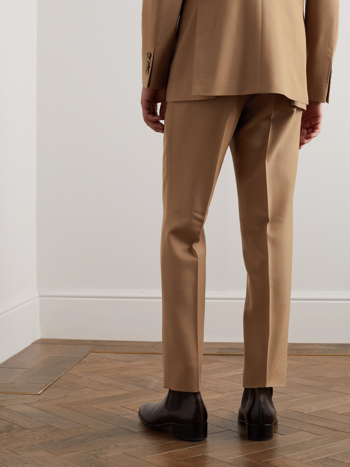 Shop Burberry Clarence Slim-fit Wool And Silk-blend Twill Suit Trousers In Brown